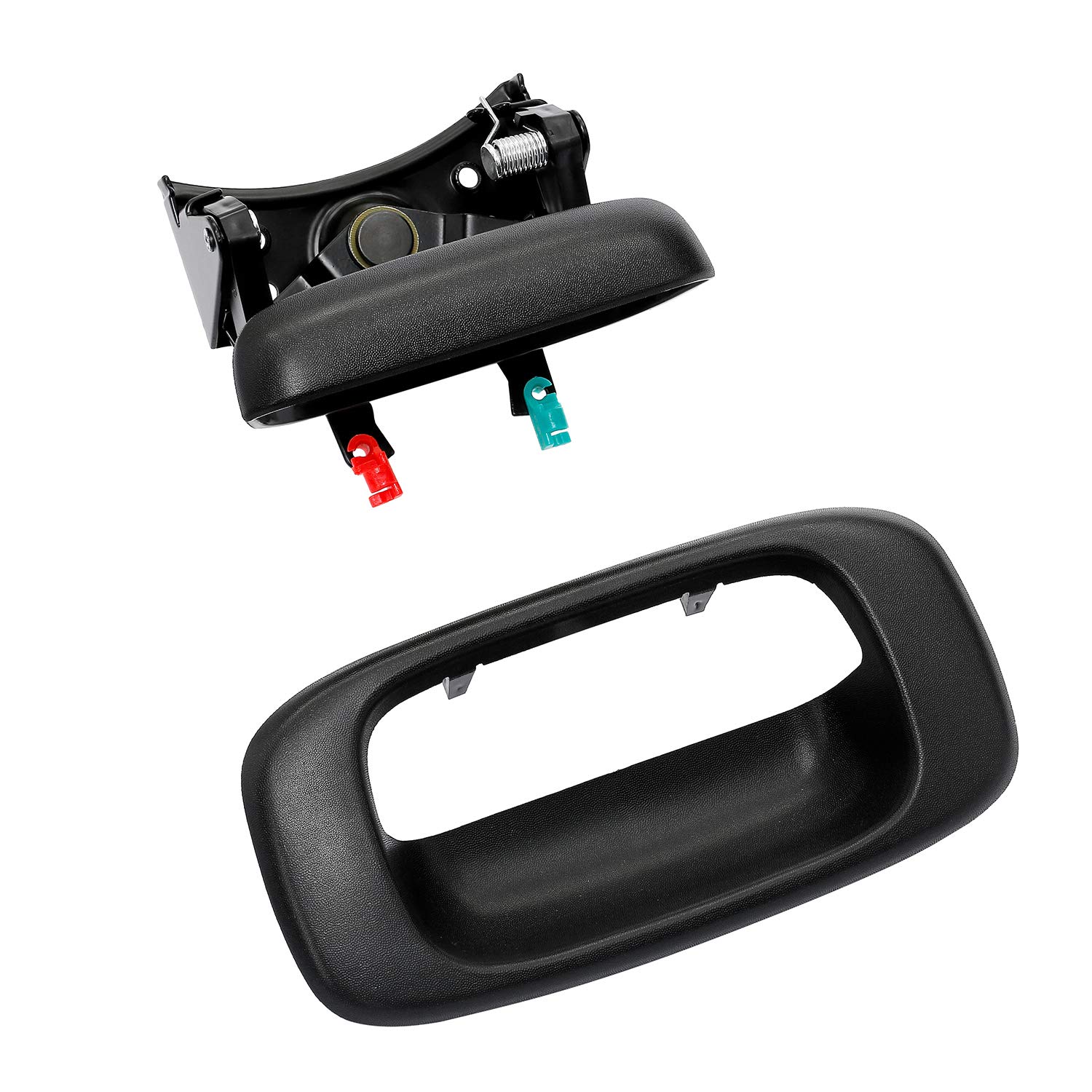 Gledewen Tailgate Handle Latch and Bezel Trim with Rod Clips | for 1999-2007 Chevy Silverado GMC Sierra 1500 2500 3500 | Replaces# 15997911, 15228539, 15228541, 15228540