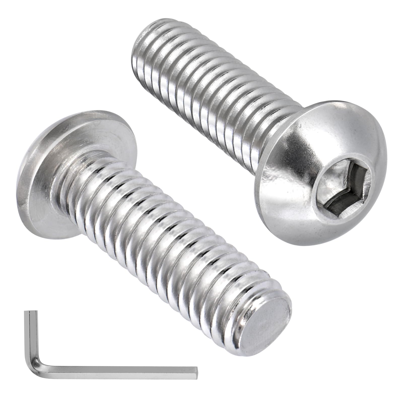 VGBUY 28Pcs 5/16-18 x 1" Button Head Socket Cap Bolts Screws, 304 Stainless Steel 18-8, Allen Hex Drive, Bright Finish, Fully Threaded, Hex Spanner Included