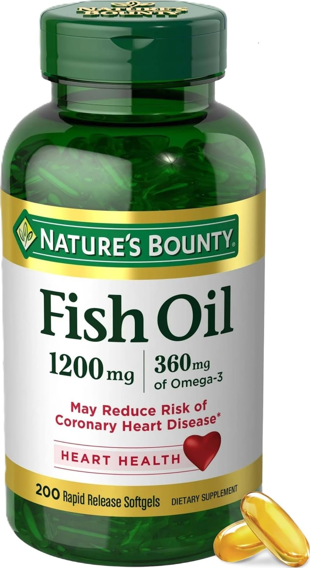 Nature's Bounty Fish Oil Omega 3 Supplements - Supports Heart Health, 1200 Mg Fish Oil, Omega-3, 200 Softgels (Pack of 1)