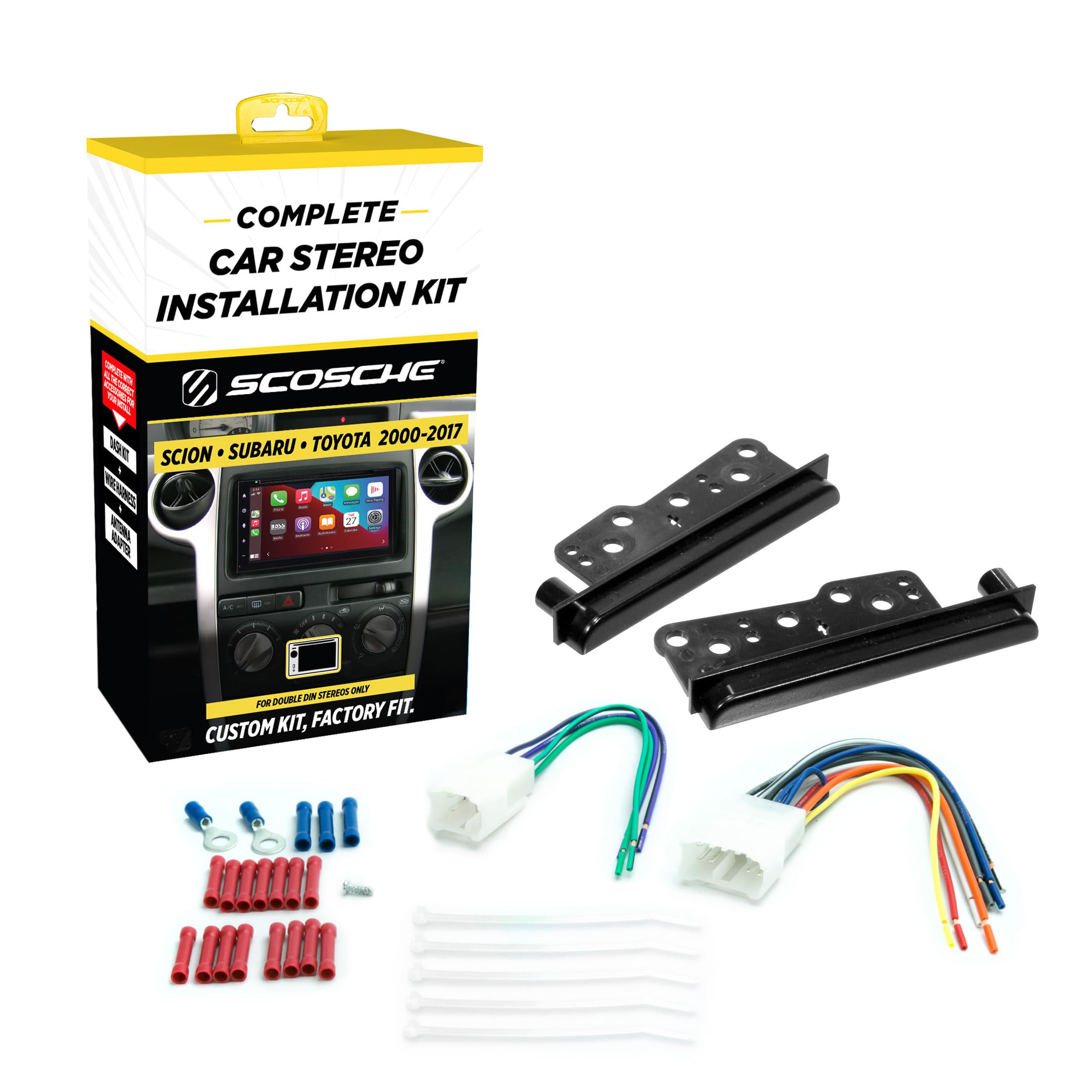 Scosche ICTA3BN Double DIN Radio Install Dash Kit and Harness Compatible with Select 2000-2017 Scion, Subaru and Toyota Vehicles - Complete Basic Car Stereo Installation Kit - Does Not Retain SWC