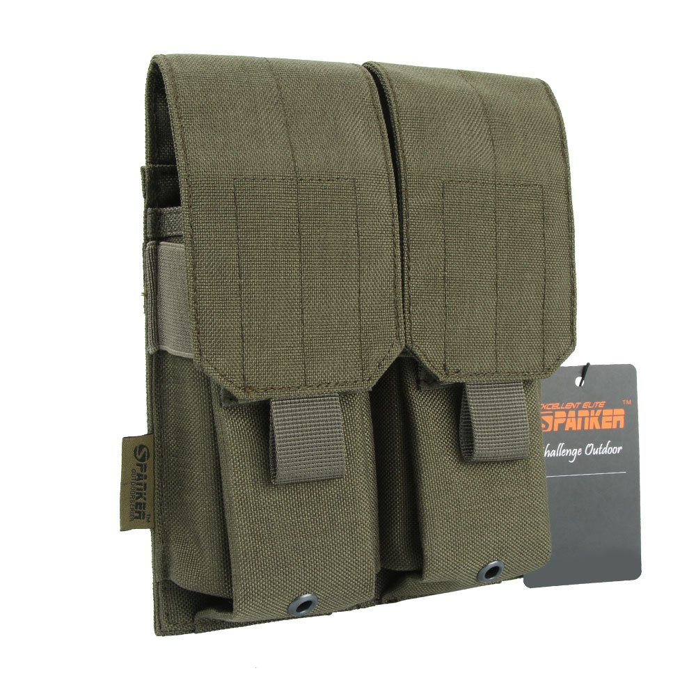 EXCELLENT ELITE SPANKER Tactical Molle Single/Double/Triple Mag Pouch for M4 M14 M16 AR15 AR10 G36 Magazine Holds 2 Mags(Ranger Green)