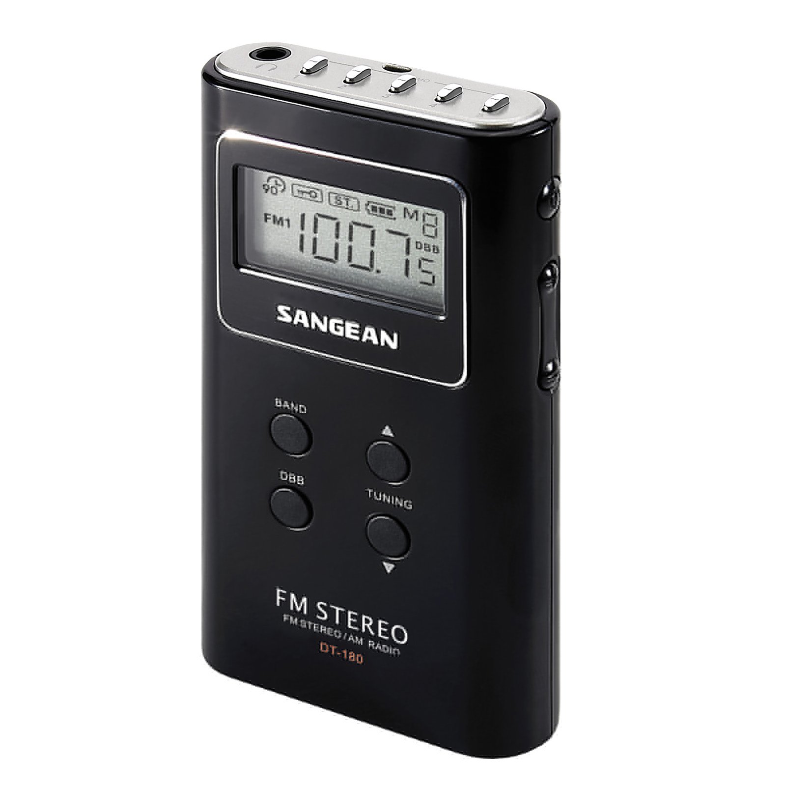 SANGEAN SNGDT180B Portable Pocket AM/FM Digital Clock Radio (Black)