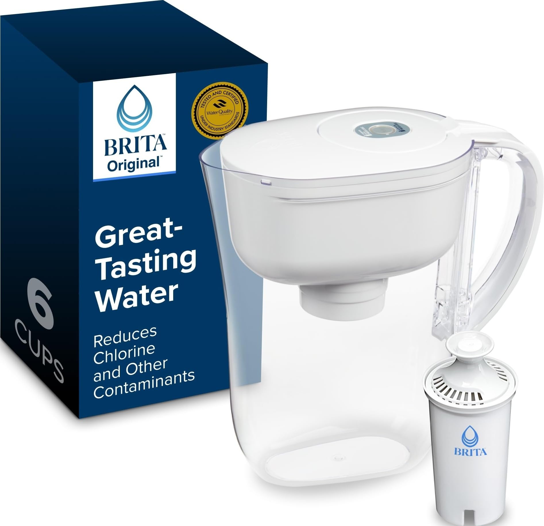 Brita Small 6-Cup Water Filter Pitcher, Includes 1 Filter, White