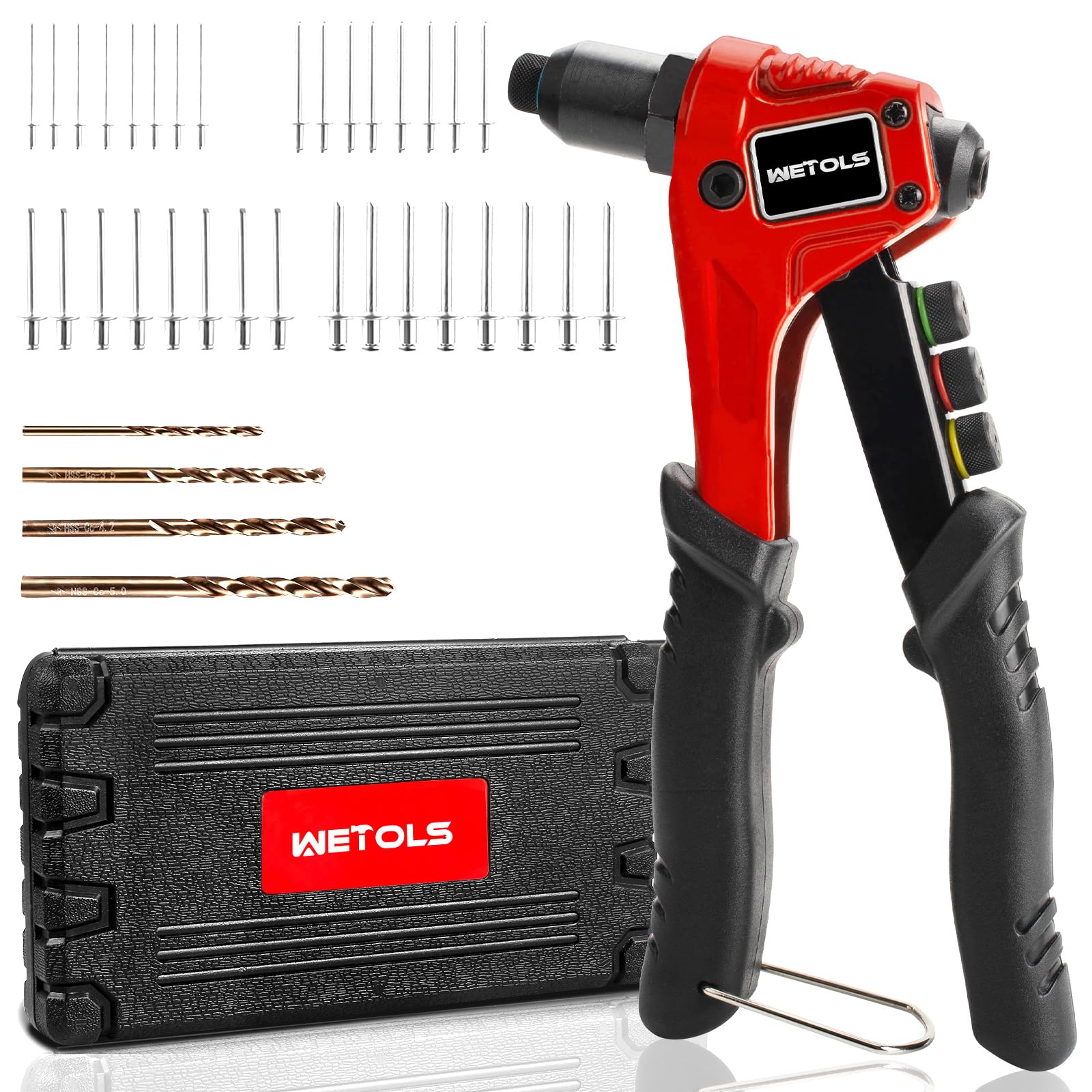 WETOLS Pop Rivet Gun Kit with 200 Blind Rivets,Upgraded Pop Rivet Tool Kit
