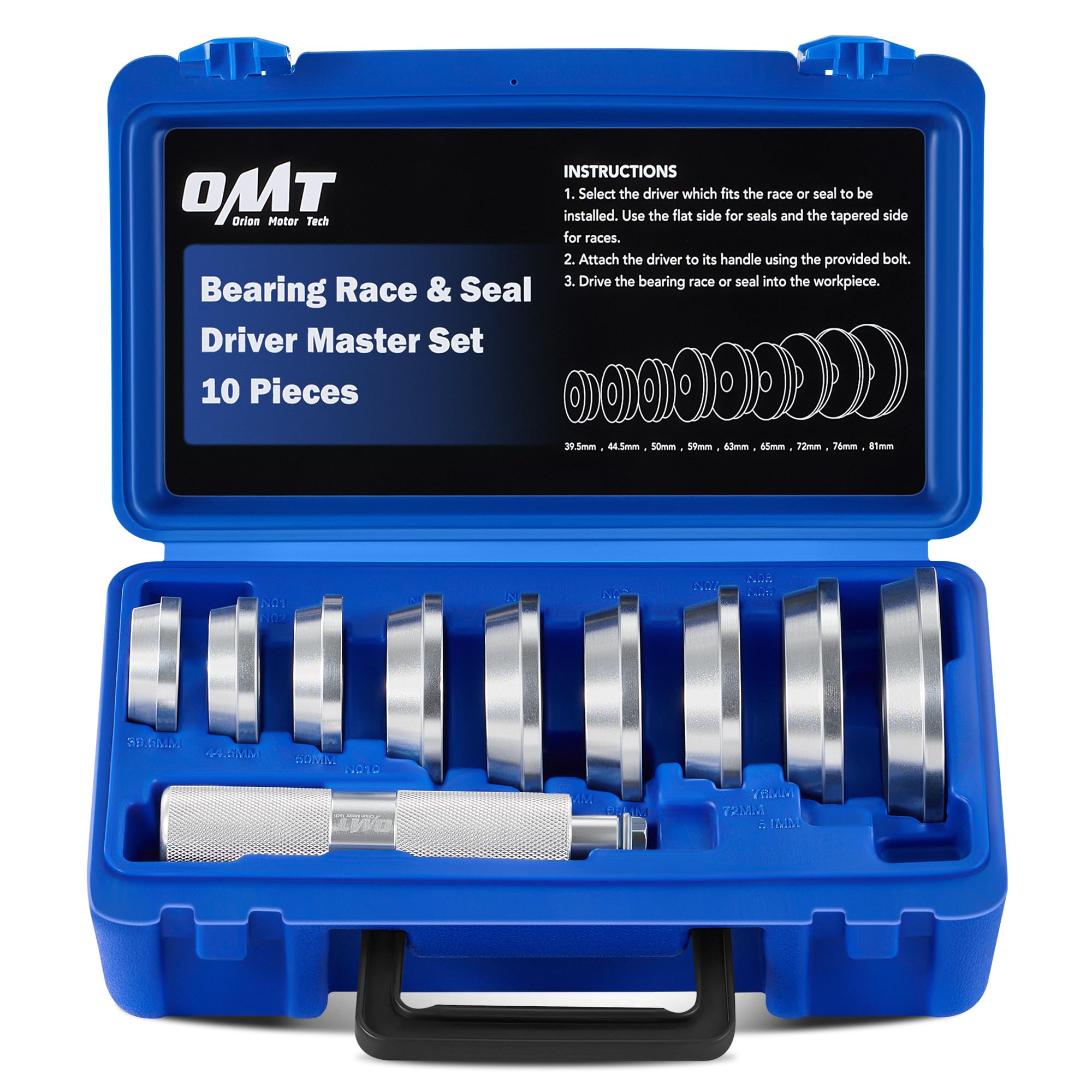 OMT Bearing Press Kit, 10pc Bearing Race and Seal Driver Set