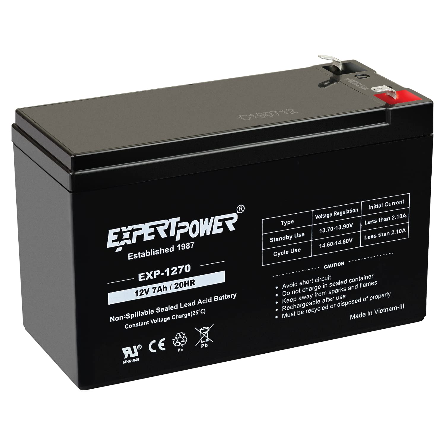 ExpertPower EXP1270, 12V 7Ah Battery SLA Rechargeable with F1 Terminals