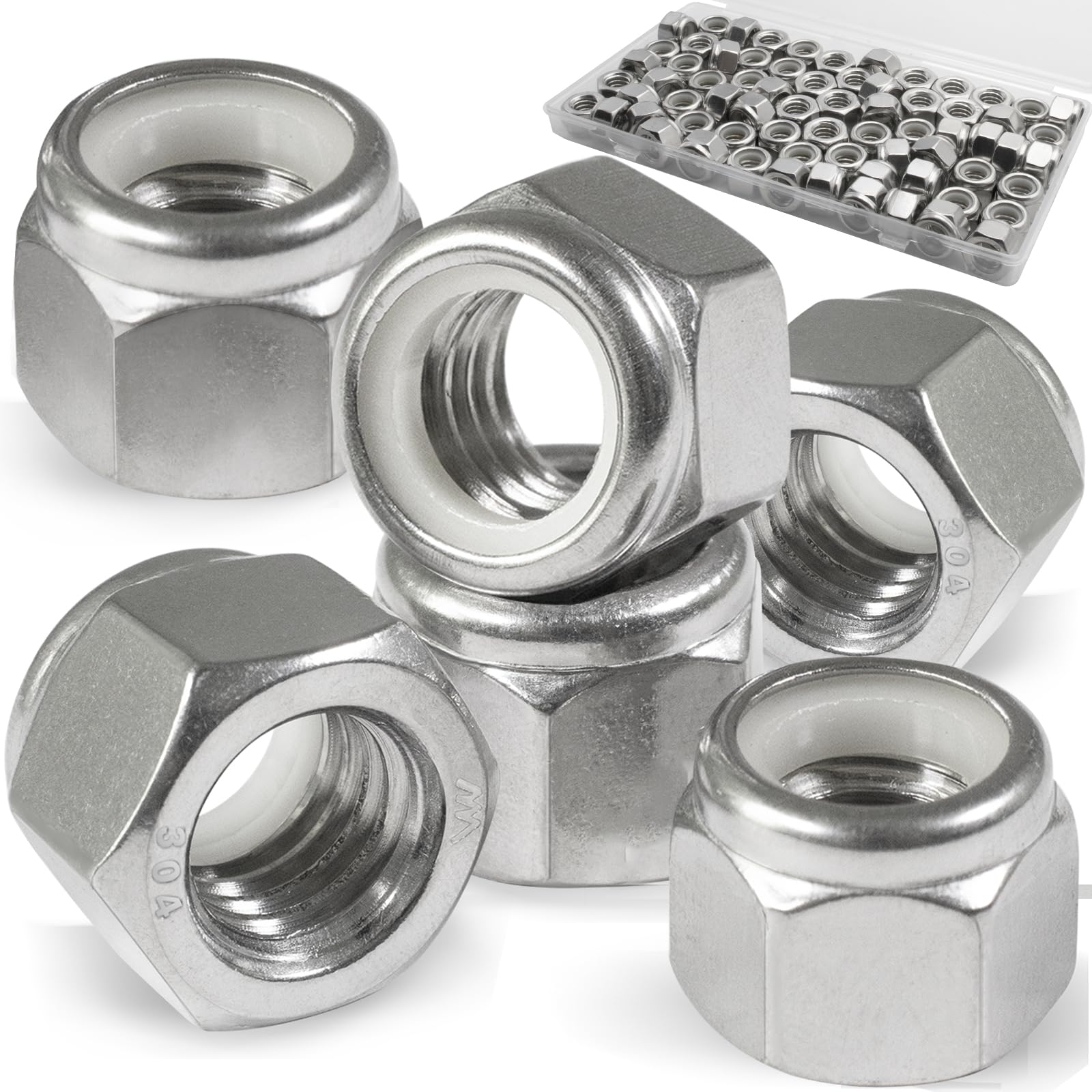 Vifmy 5/16-18 Lock Nut, 70Pcs Stainless Steel Nylock Insert Locking Nuts