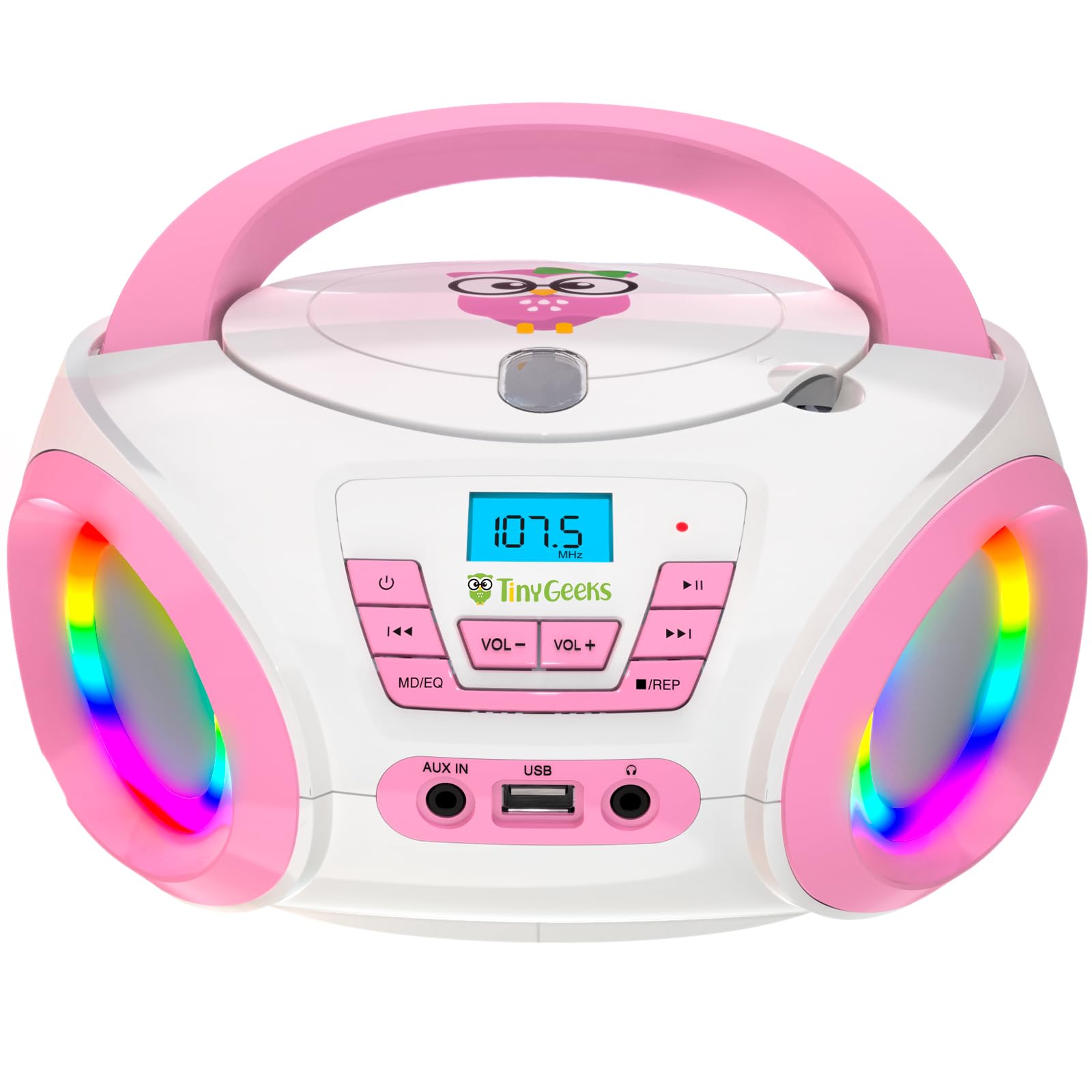 TINYGEEKS Tunes Kids Boombox CD Player for Children - FM Radio - Includes Batteries - Rose Radio - CD Player with Speakers for Children and Toddlers - Rose