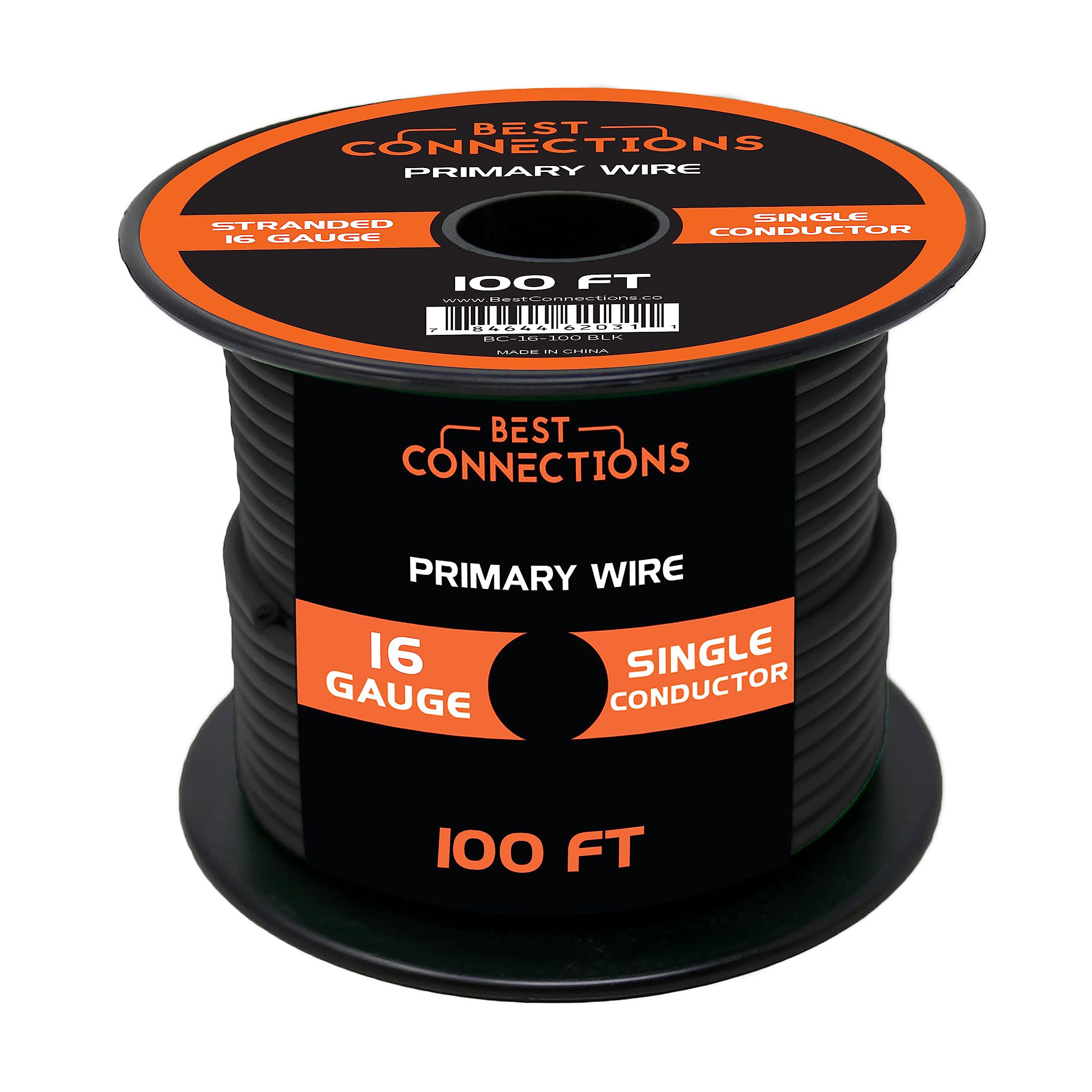 BEST CONNECTIONS Automotive Primary Wire - 100ft (Various Color Options) | Ideal for Trailer, Speaker, and Lighting Circuits | Durable Primary/Remote, Power/Ground Electrical Wiring (16 Gauge, Black)