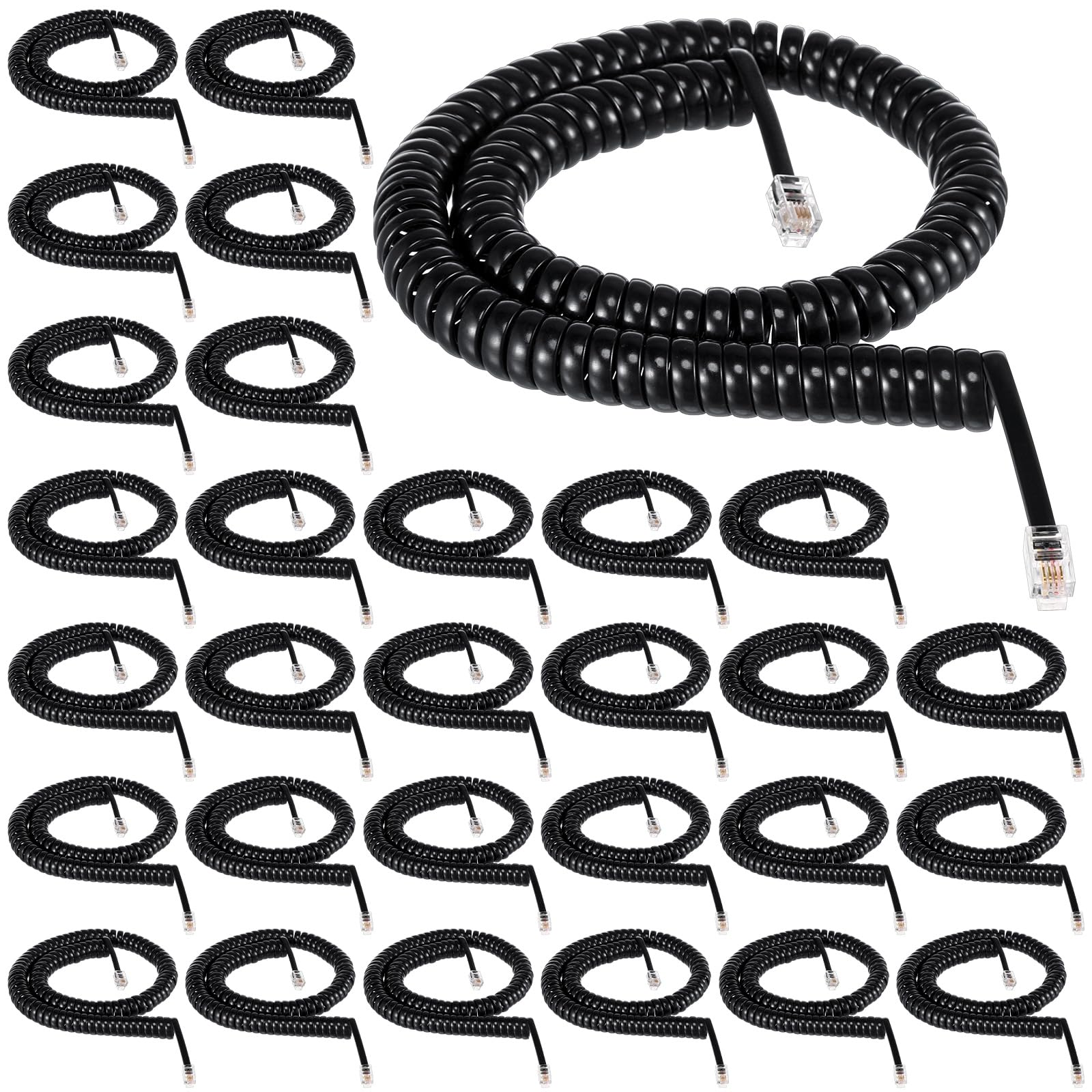 Kanayu 30 Pack Black Phone Handset Cord 12ft Telephone Cord for Landline Coiled Phone Wire Bulk for Use with All Landline Telephone Line Replacement Cable Accessory