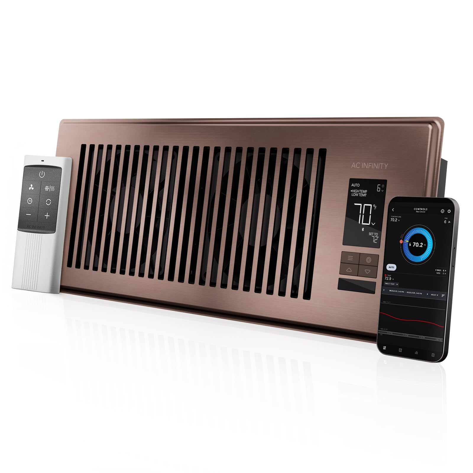 AC Infinity AIRTAP T4 Bronze, Register Booster Fan for 4” x 12” Vents, Thermostat Control Improves Heating & Cooling, Quiet 10-Speed Remote Control & Bluetooth App. ONLY FITS 4” x 12” Duct Openings