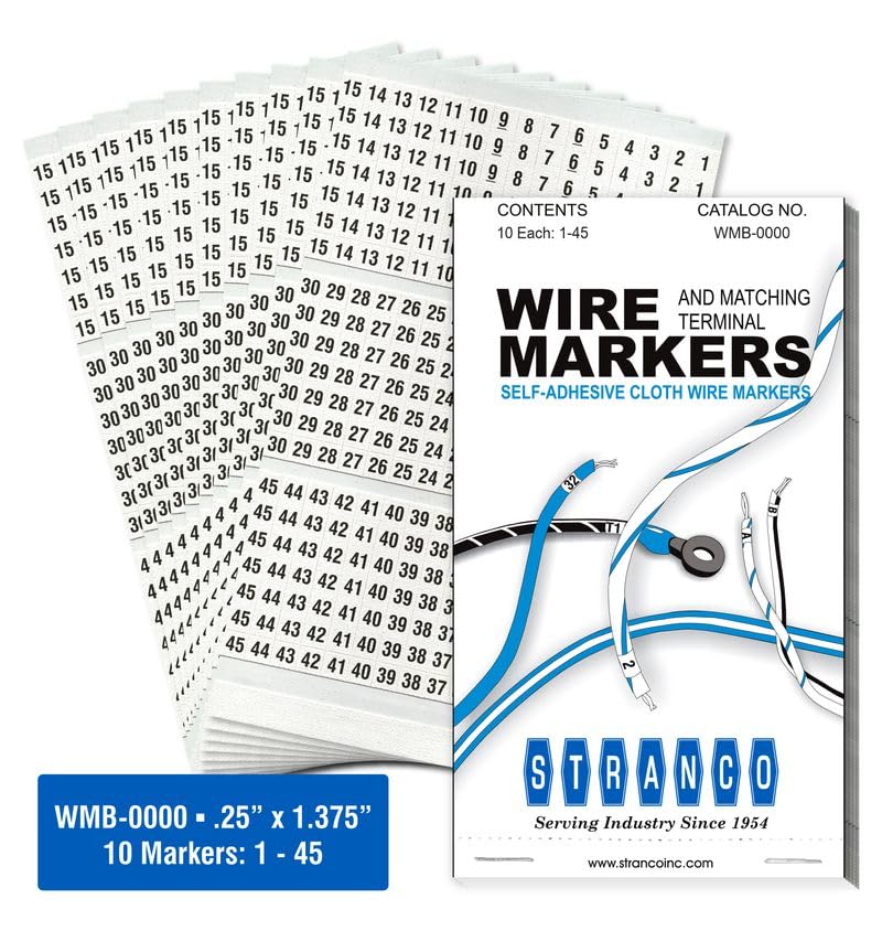 Premium Wire Marker Book Numbered 1-45 for Cable Management, Vinyl-Coated, High-Tack Adhesive, Electric Panel Wire Labels 10 Pages/Book