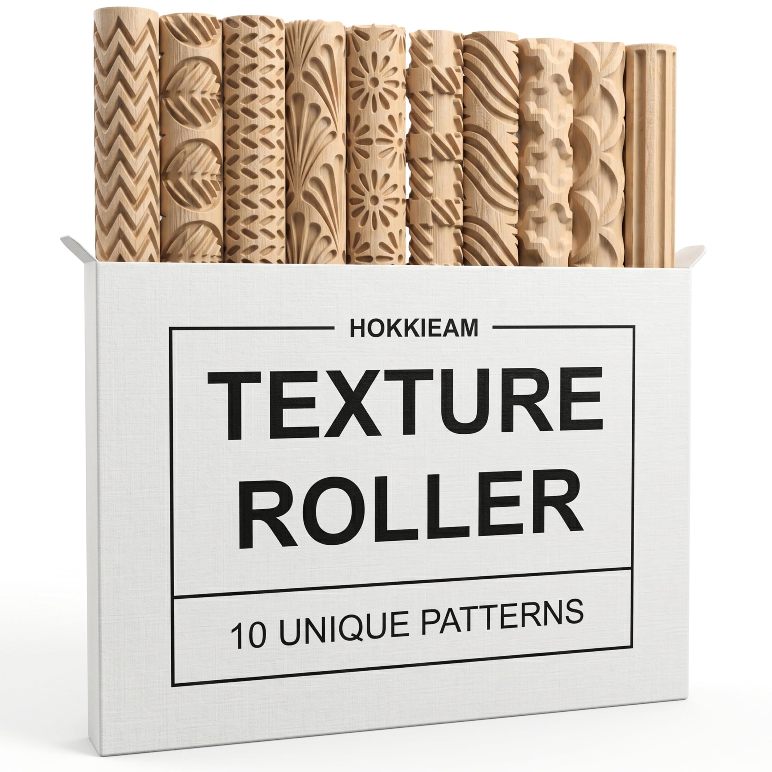 Hokkieam Clay Texture Rollers | 10-Pack Polymer Clay Texture Roller Set for Pottery & Crafting