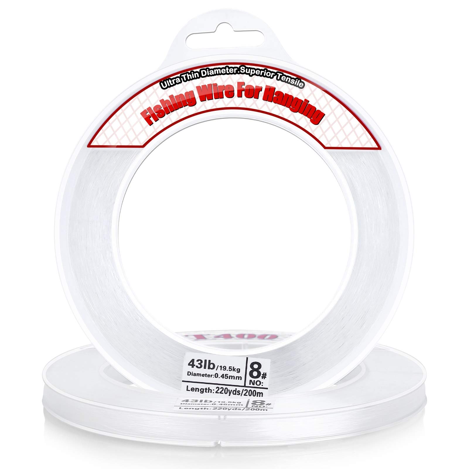 Clear Fishing Wire, Acejoz 656FT Fishing Line Clear Invisible Hanging Wire Strong Nylon String Supports 43 Pounds for Balloon Garland Hanging Decorations