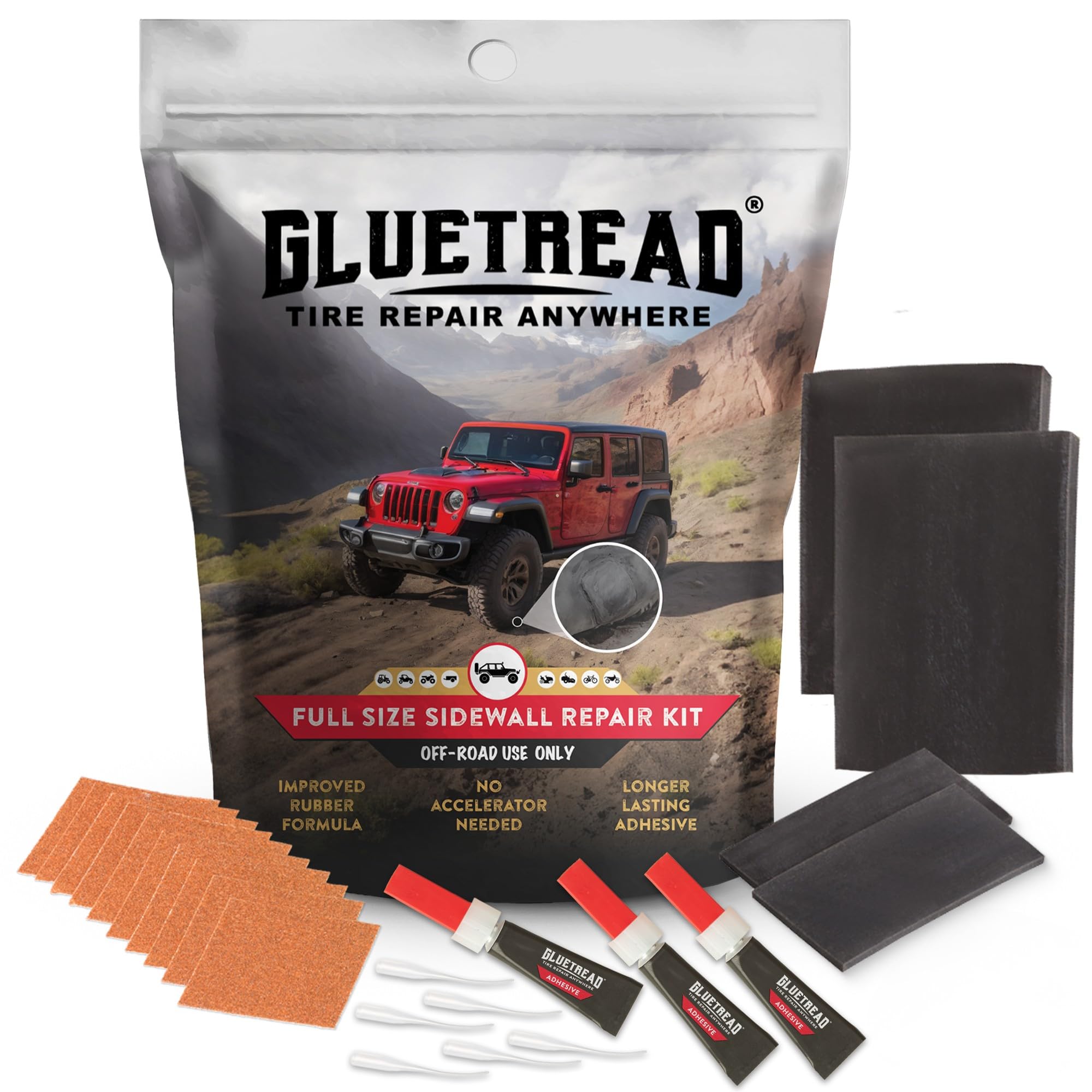 GlueTread Full Size 4x4 Sidewall Tire Repair Kit, Off Road Tire Patch Kit