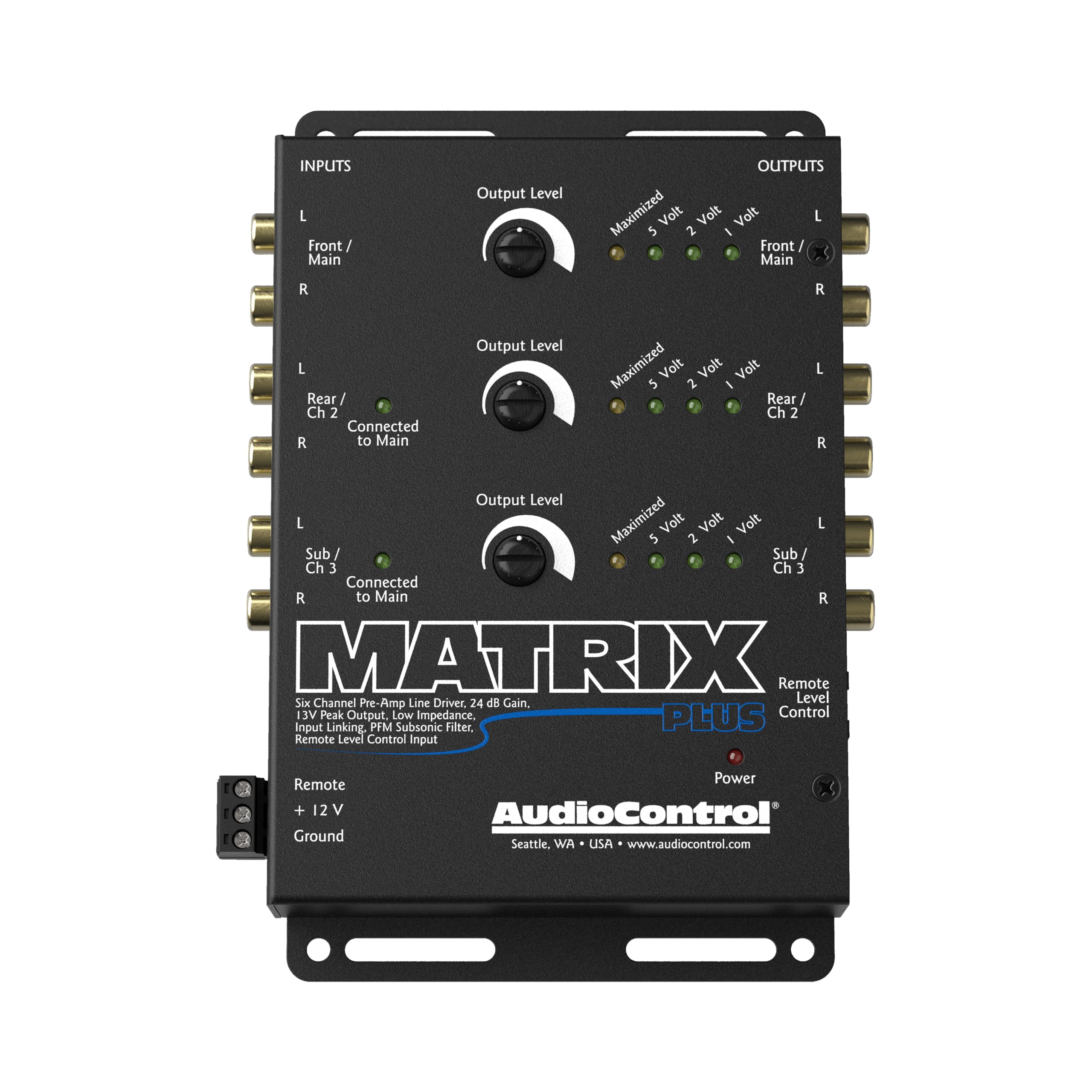 AudioControl Matrix Plus 6-Channel High Voltage Line Driver for Car Audio Systems, Boost Factory Radio Signal Signal to 9.5V RMS (13V Max) for Amplifiers & Subwoofers, Subsonic Filter, Low Distortion