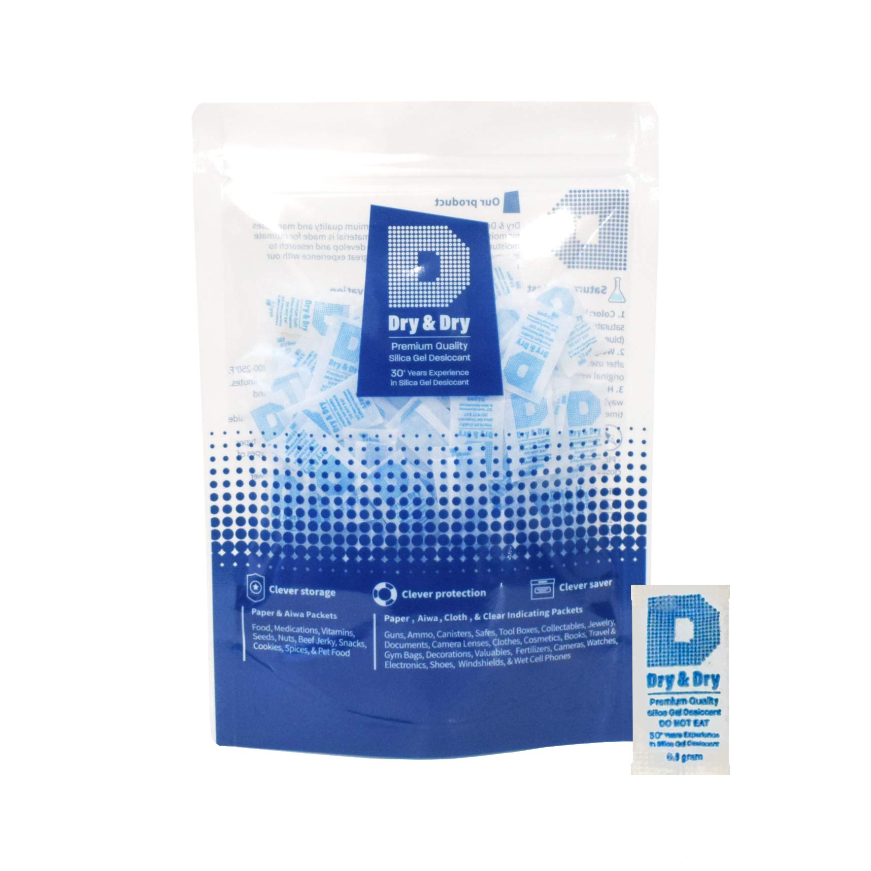 Dry & Dry 0.5(Half) Gram [100 Packets] Silica Gel Packets Desiccants Silica Gel Packs - Rechargeable Moisture Absorbers for Food Storage, Electronics, 3D Filament & Safes