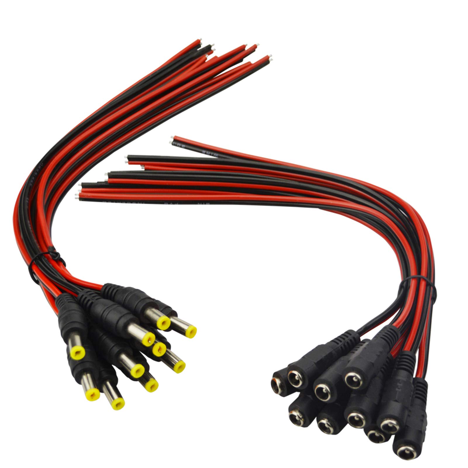MILAPEAK (Real 18AWG) 10 Pair 12V 5A DC Pigtail Barrel Plug Connector Cable