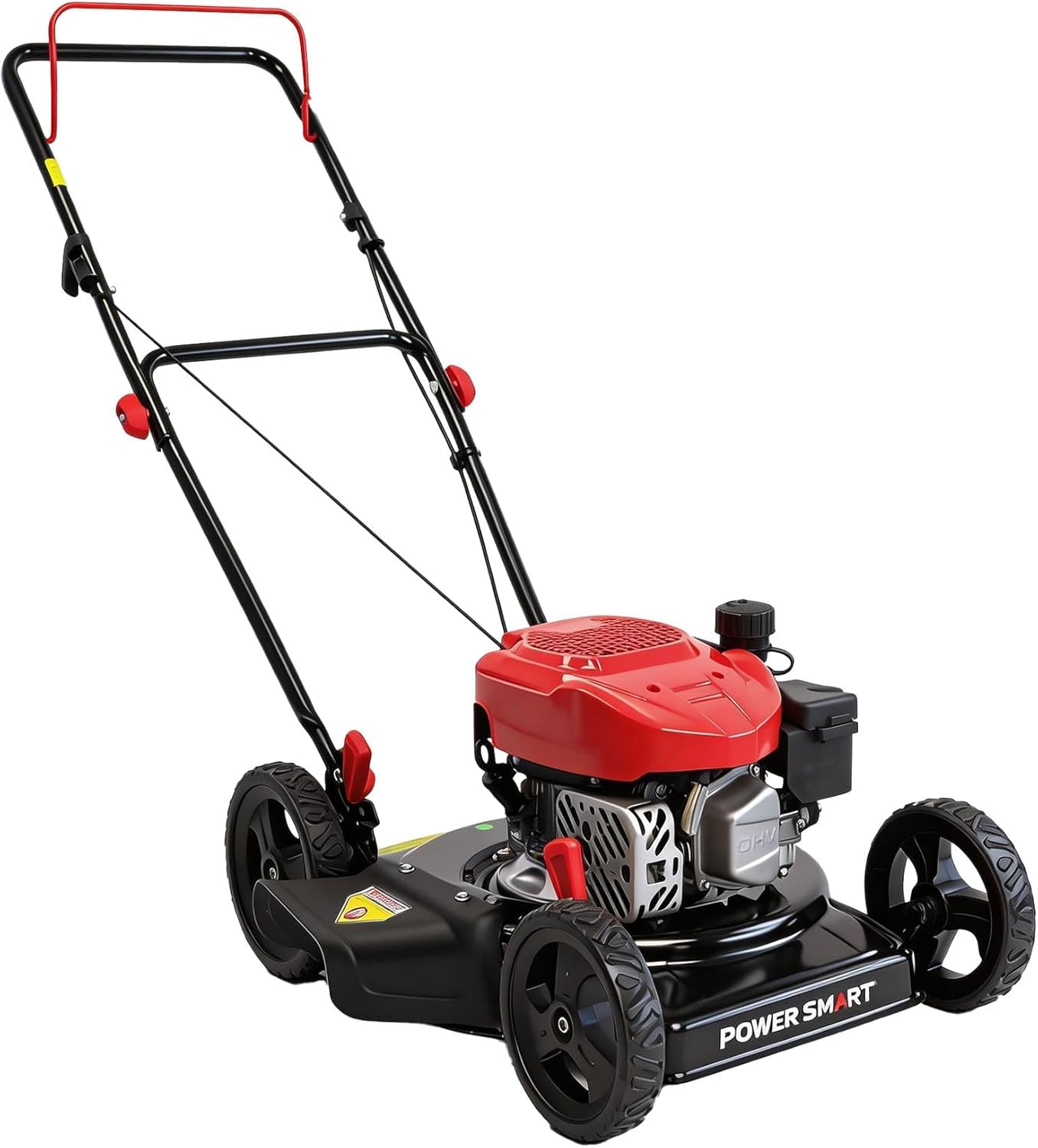 PowerSmart EasyCut 18-Inch Gas Lawn Mower, 144cc OHV Engine, Steel Deck, Side Discharge, 5-Position Dual-Lever Height Adjustment, Push Mower for Small Yards