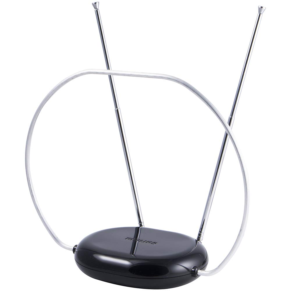 Philips Rabbit Ears Black Indoor TV Antenna, Dipole and Circular Loop, Tabletop Antenna, Digital, Smart TV Compatible, HDTV Antenna, 4K 1080P VHF UHF, 5Ft Coaxial Cable, SDV8201B/27