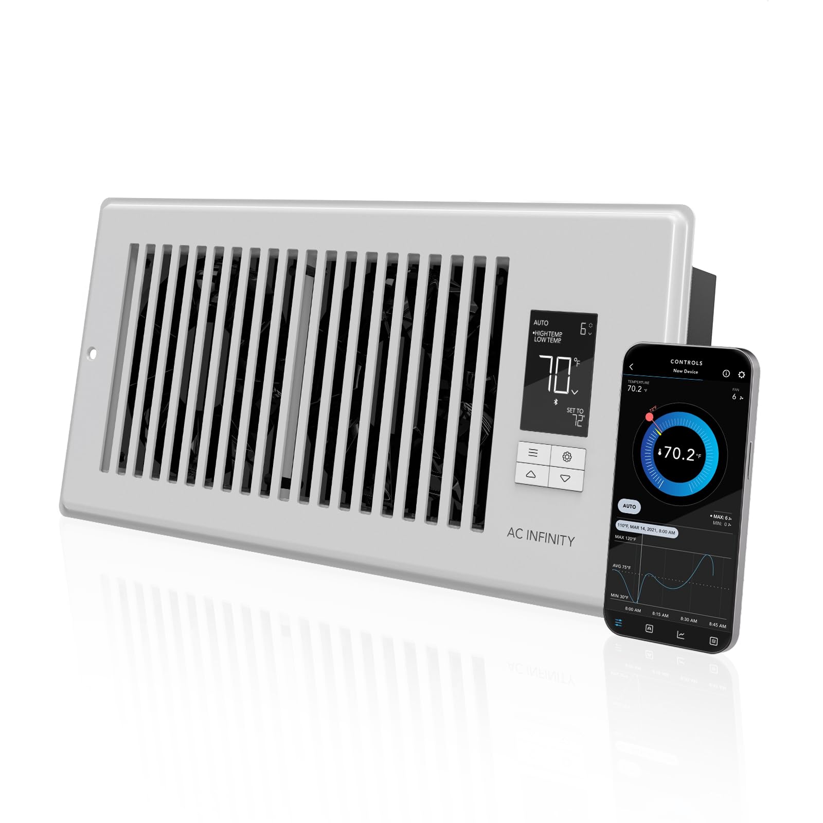 AC Infinity AIRTAP T4 White, Register Booster Fan for 4” x 10” Vents
