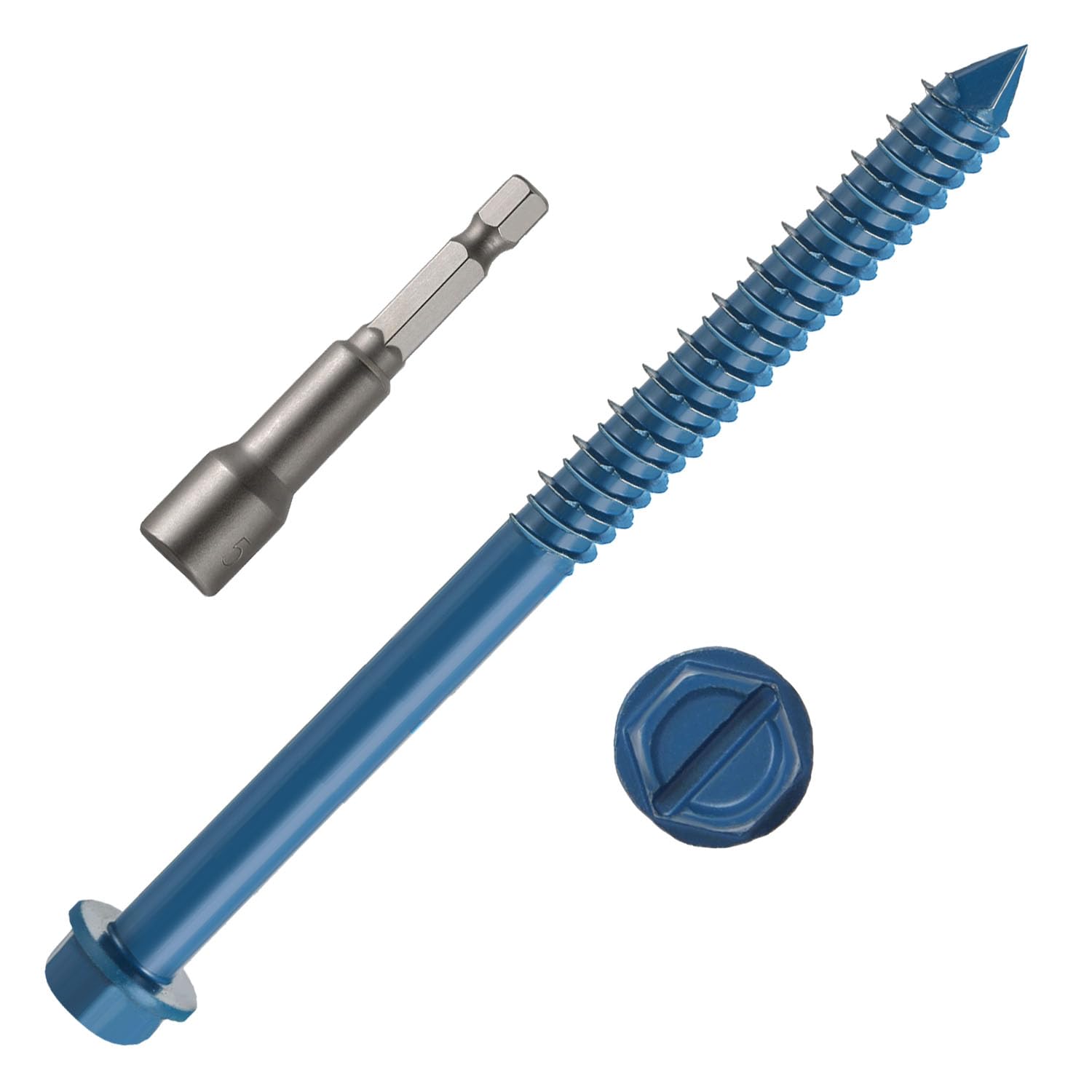 1/4" x 6" Concrete Screws, 50 PCS Blue Hex Washer Head Concrete Screws Anchor Kit with Hex Bit Socket, for Masonry, Cement, Block, Brick or Stucco