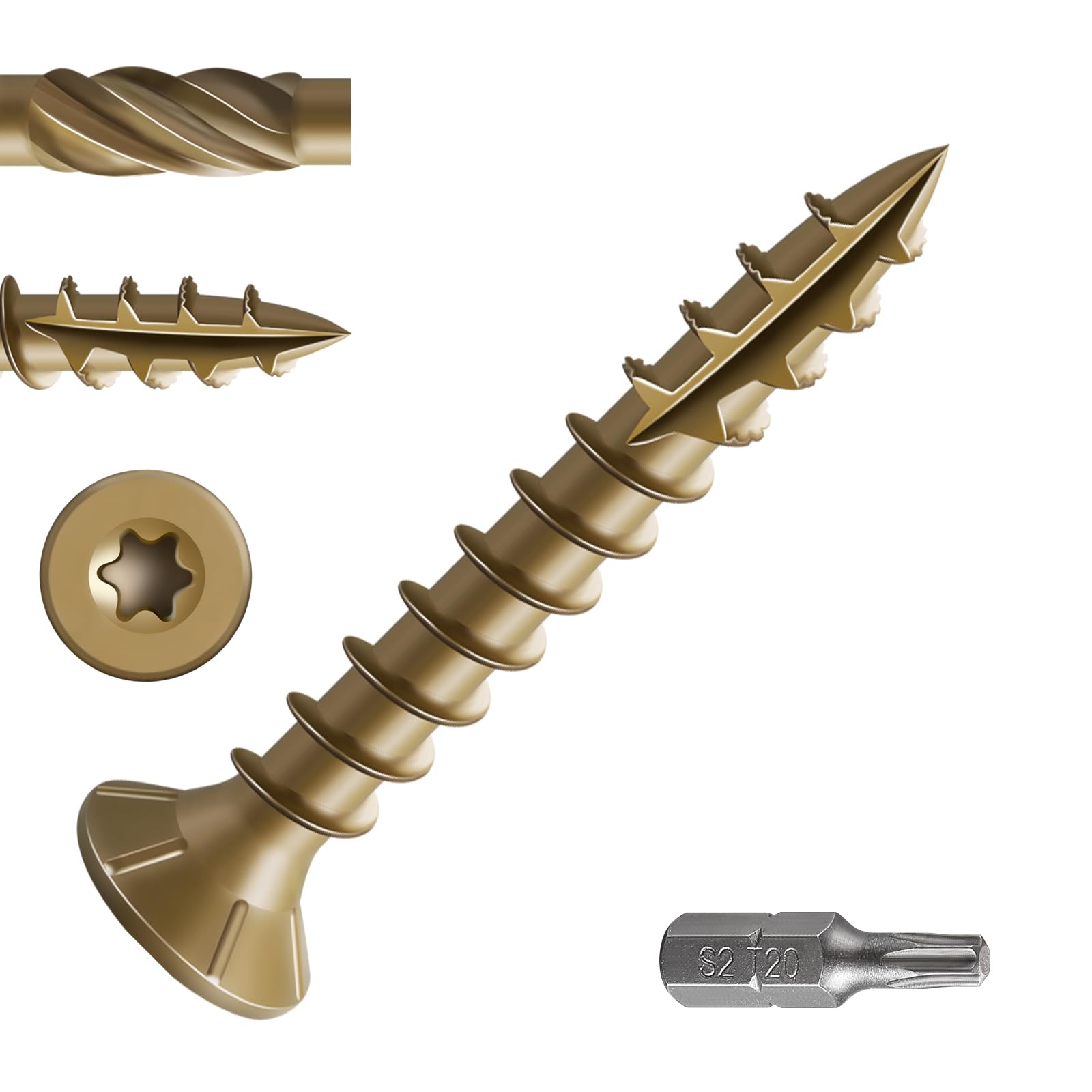 Wensilon #8 * 1" Deck Screws, (560pcs) 2 lbs.Exterior Wood Screws, Rust Resistant epoxy Coated, Bronze, T20 Star Bit