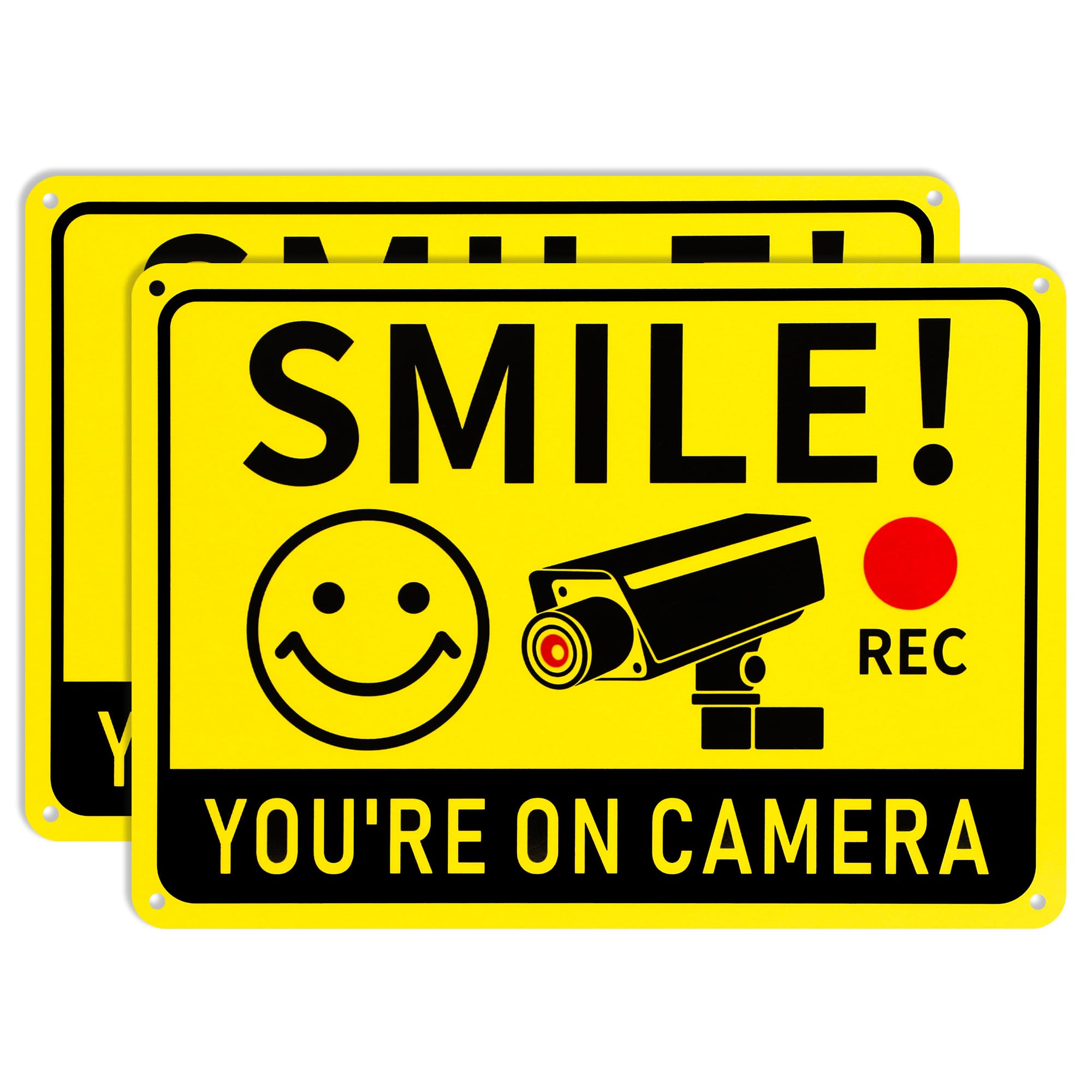 2 Pack Smile You're on Camera Signs – Video Surveillance Signs Outdoor, 10"x7" Rust-Free Aluminum Warning Sign, UV Printed Weatherproof Security Camera Sign for Home, Business, Fence, Driveway, CCTV