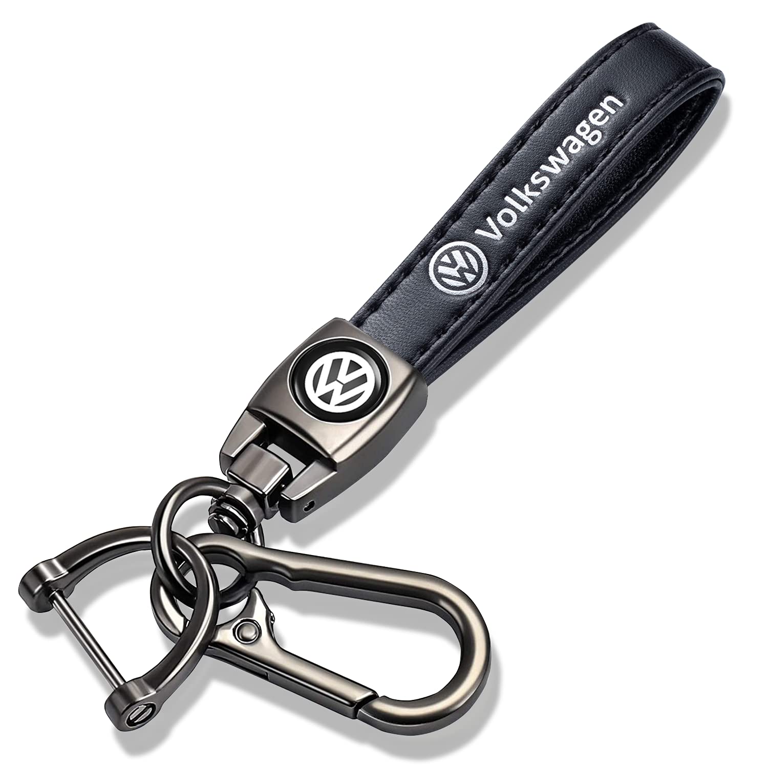 Sespac Genuine Leather Car Key Chain for Volkswagen VW Series,Keyring Keychain Accessories Family Present(Black)