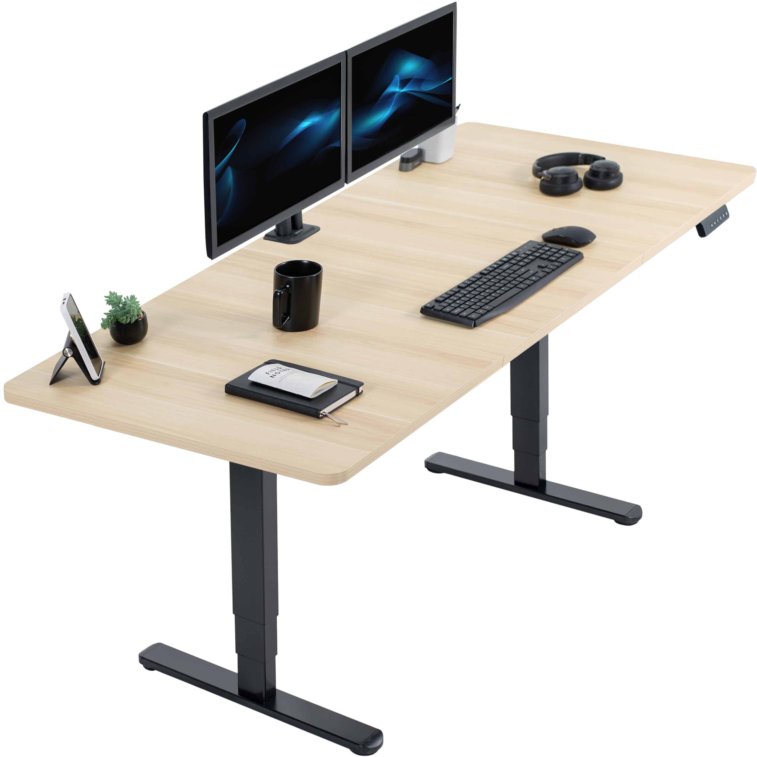 VIVO Electric 71 x 30 in Dual Motor Sit Stand Desk, Memory Height Adjustment, 2B Series, Light Wood Top Black Frame, DESK-KIT-2B7C