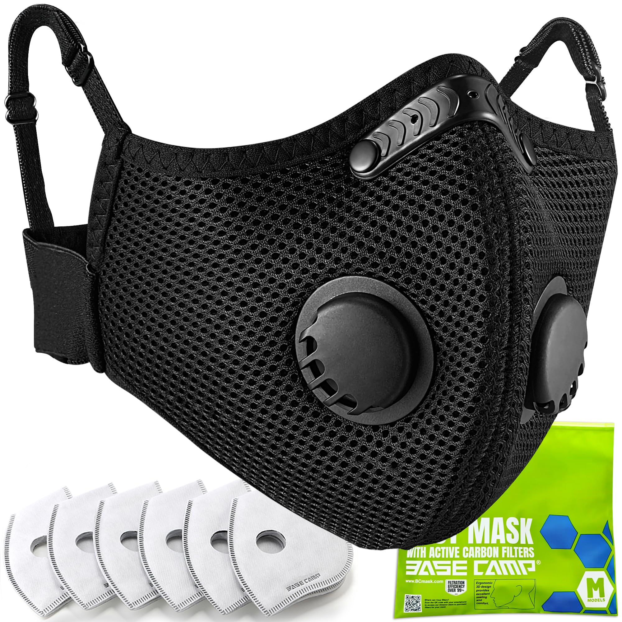 BASE CAMP M Plus Dust Mask, Breathable Reusable Face Mask with 6 Activated Carbon Filters for Woodworking Construction Mowing Grinding (Modern1)
