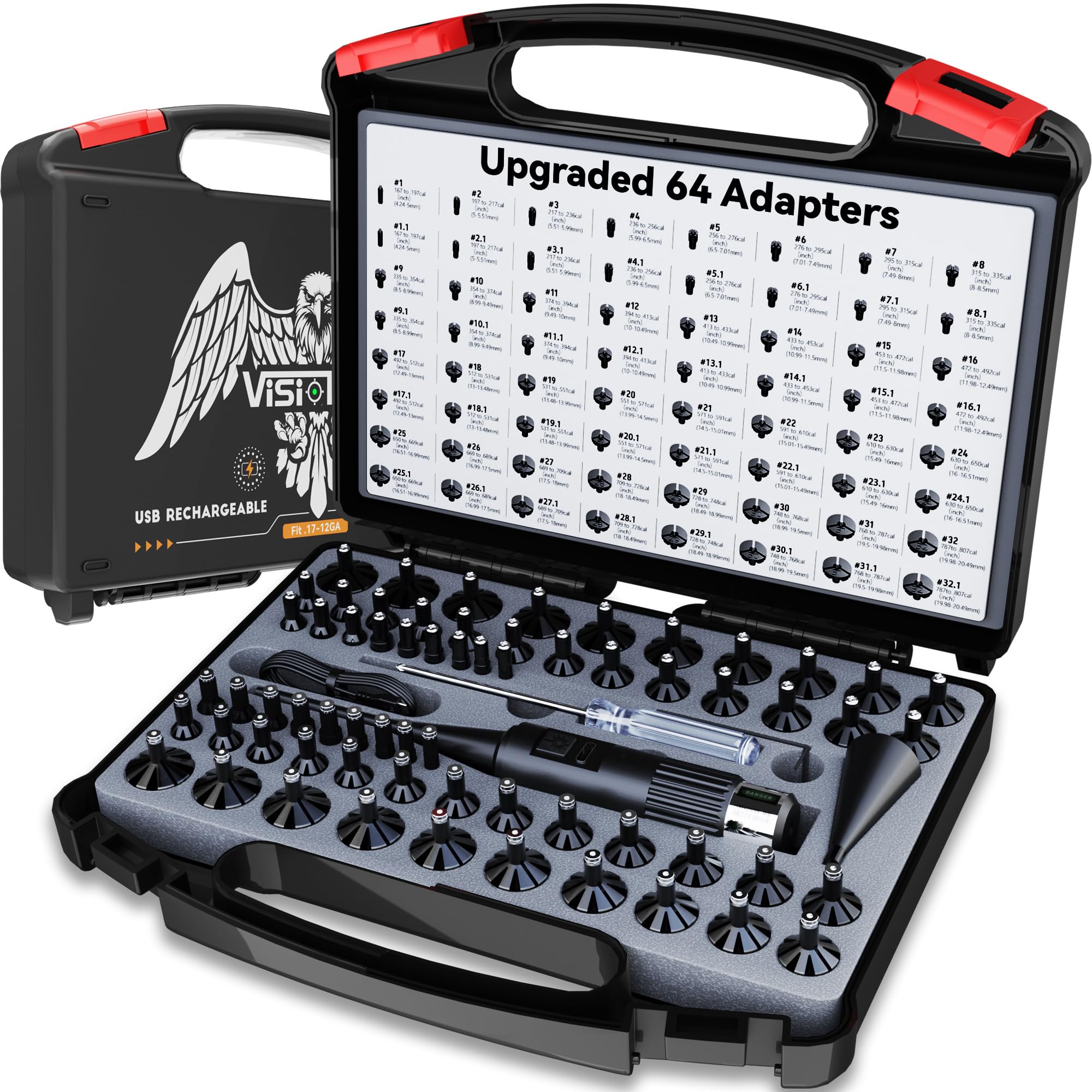 Visiofire USB Rechargeable Laser Bore Sight Kit : Green Laser Bore Sighter with 64 Upgraded Adapters fit 0.17 to 12 GA Calibers| Multi-Caliber Laser Bore Sighting Kit for All Gun| Powerful Boresighter