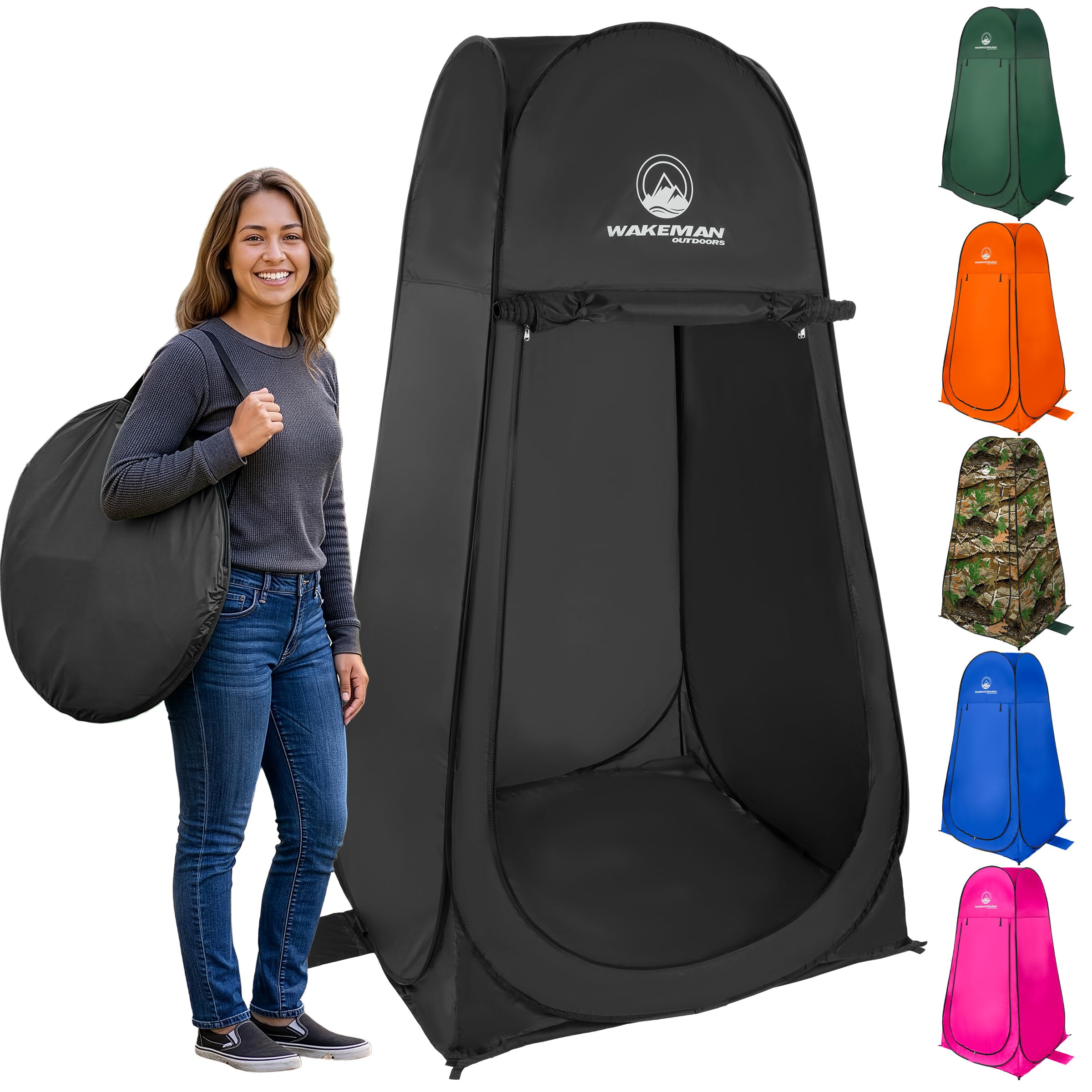 Pop Up Pod - Privacy Shower Tent, Dressing Room, or Portable Toilet Stall with Carry Bag for Camping, Beach, or Tailgate by Wakeman Outdoors (Black)
