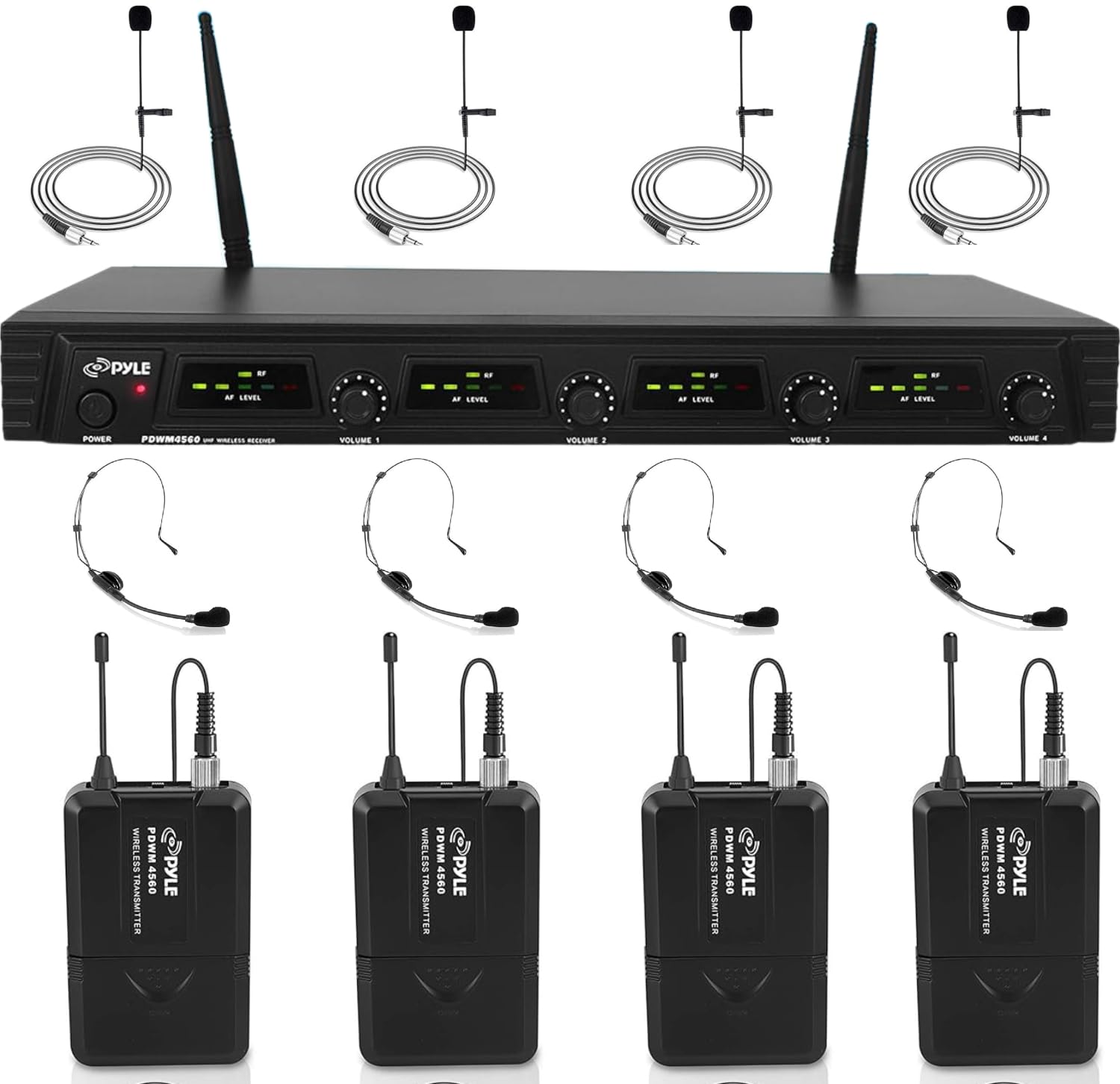 Pyle PDWM4560 UHF Quad Channel Fixed Frequency Wireless 8 Microphone System