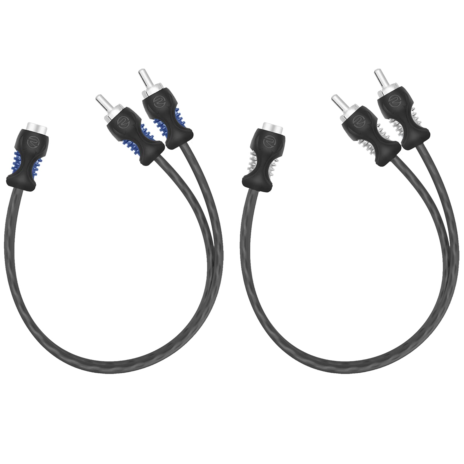RECOIL R1F2M 99.99% Oxygen Free Copper 1 Female to 2 Male RCA Y Adapter Car Audio 1ft Splitter Connectors Twisted Pair with Noise Reduction 2 Pack
