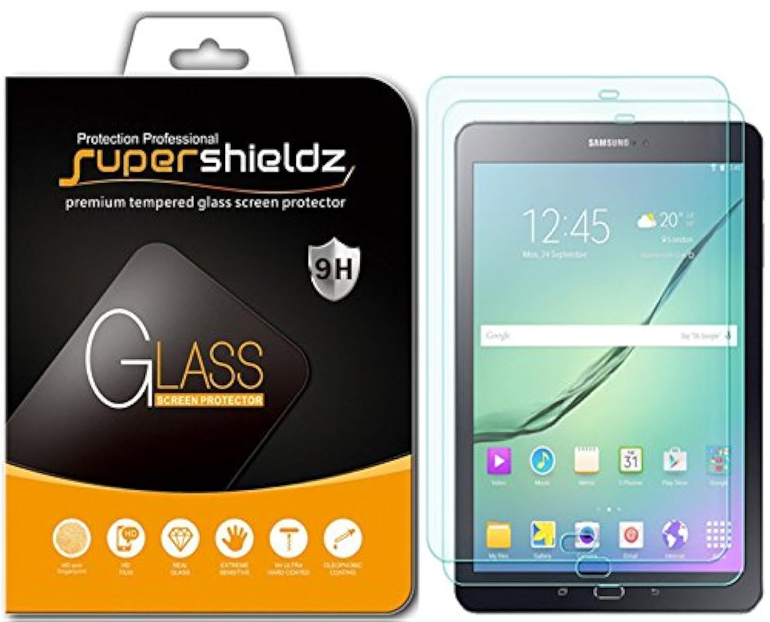 Supershieldz (2 Pack) Designed for Samsung Galaxy Tab S3 (9.7 inch) Screen Protector, (Tempered Glass) Anti Scratch, Bubble Free
