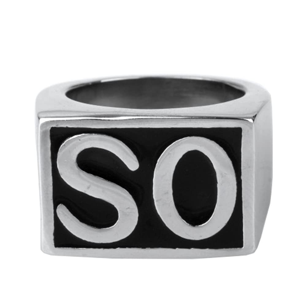 OAKKY SO Men Rings Biker Stainless Steel Vintage Silver and Black Size 12
