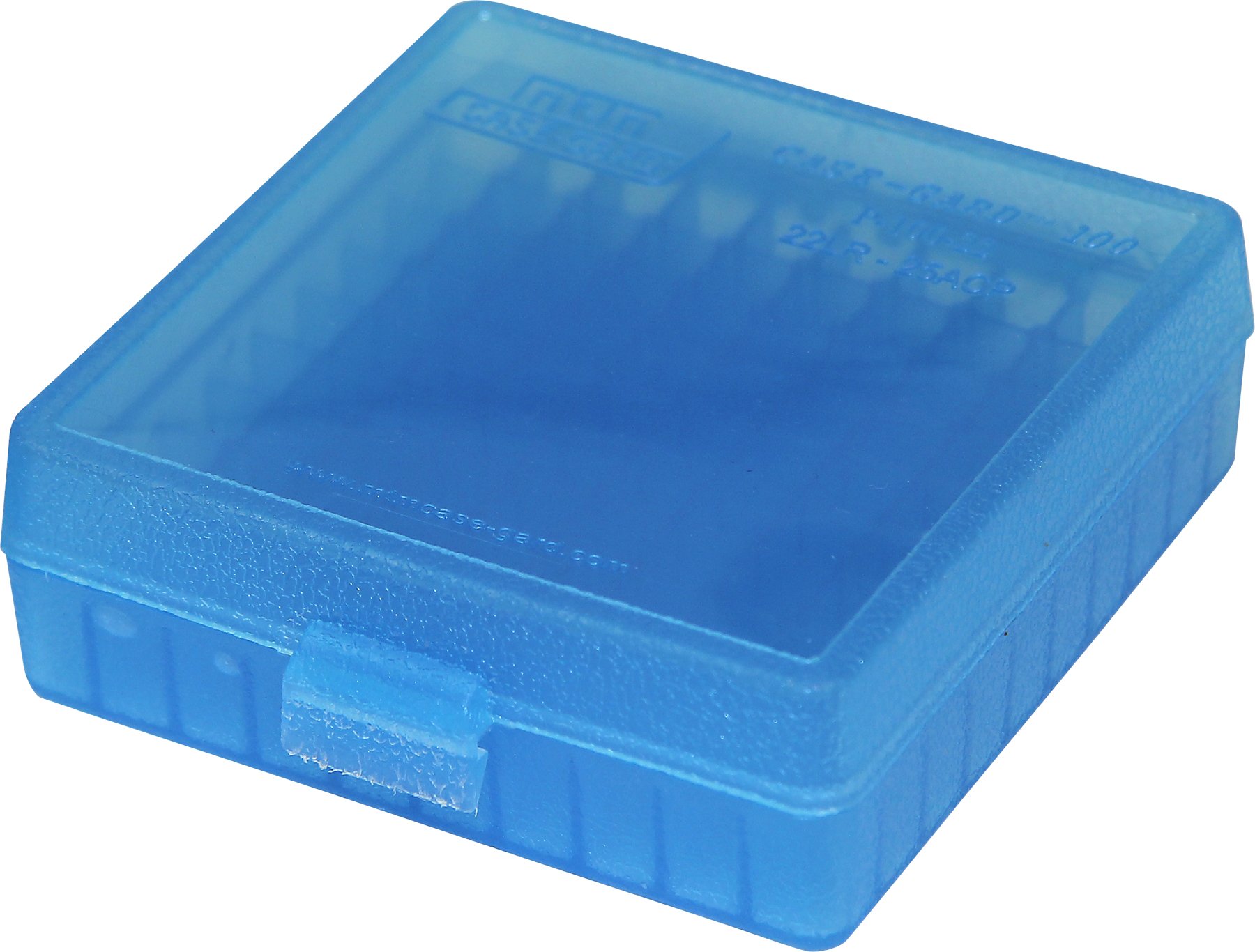 MTM Case-Gard P-100-22-24 22-Long Rifle 100 Round Flip-Top Ammo Box, USA Made, Clear Blue