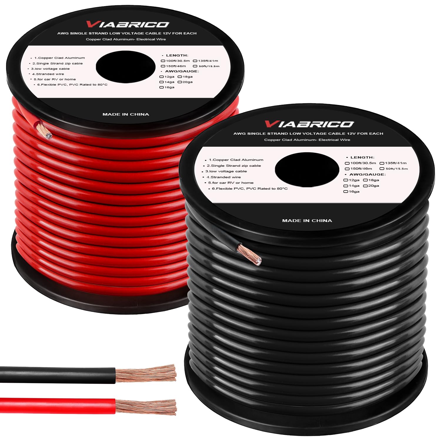 VIABRICO 10 Gauge Wire, for Automotive Power/Ground, Battery Cable, Car Audio, RV, Amp, CCA, Automotive Wire, Amp Kit, Battery Cables, Wiring Kit, (30 feet Each- Black/Red)
