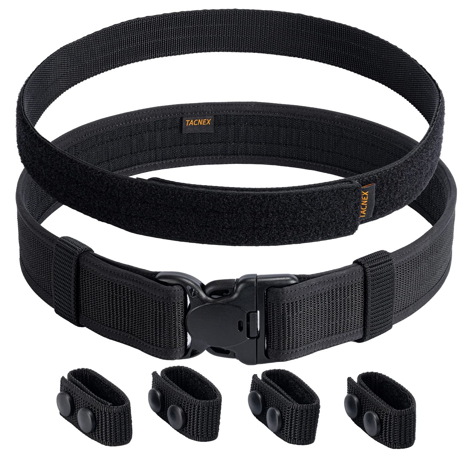 TACNEX Duty Belt w/Hook Lining 4 Keepers Police Law Enforcement Correctional Officer Security Black Nylon Outer Inner Belt M
