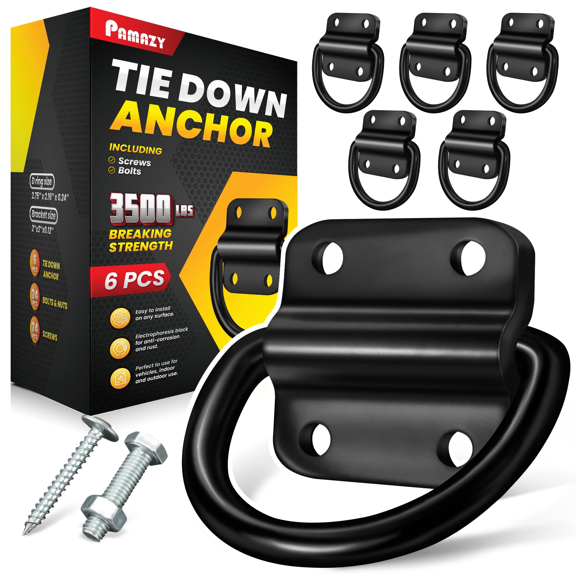 PAMAZY 6PCS 3500lbs Heavy-Duty Steel D-Rings Tie-Down Anchors Ultra-Durable