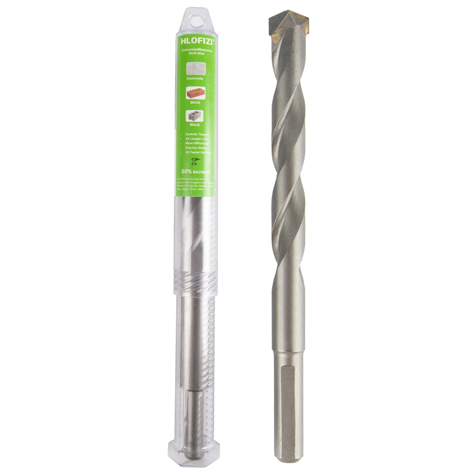 HLOFIZI 9/16" x 6" Masonry Drill Bits 9/16 inch Concrete Hammer Drill Bits Carbide Tipped, for Cement, Brick, Stone, Block, 1 Pack