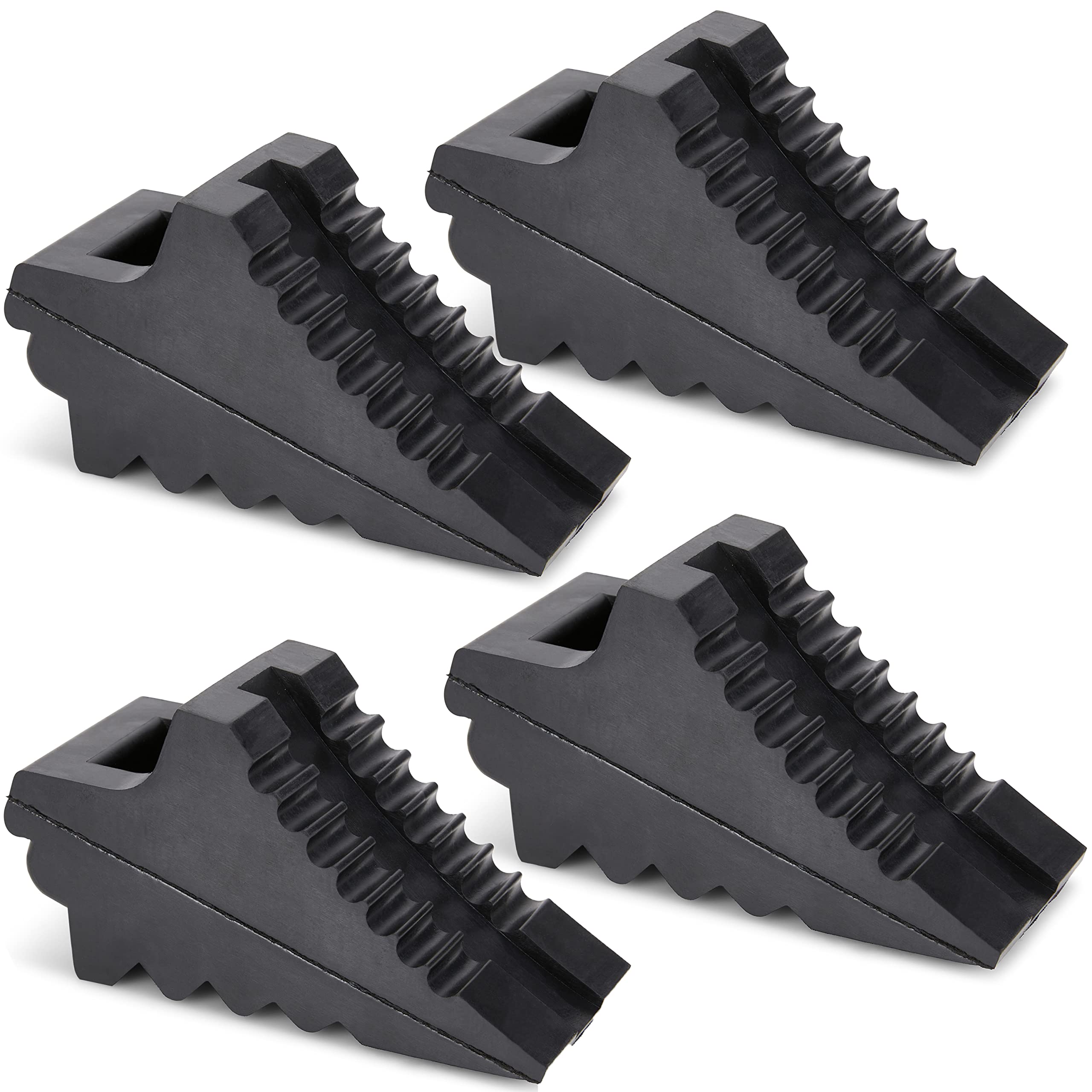 Wheel Chocks for Cars, RVs, Trucks, Trailers, and Vehicles G.V.W. up to 8T, 4 Pack - Anti Slip Bottom Tire Chock for All Weather Use - RV, Travel Trailer, Pop Up Camper Accessory