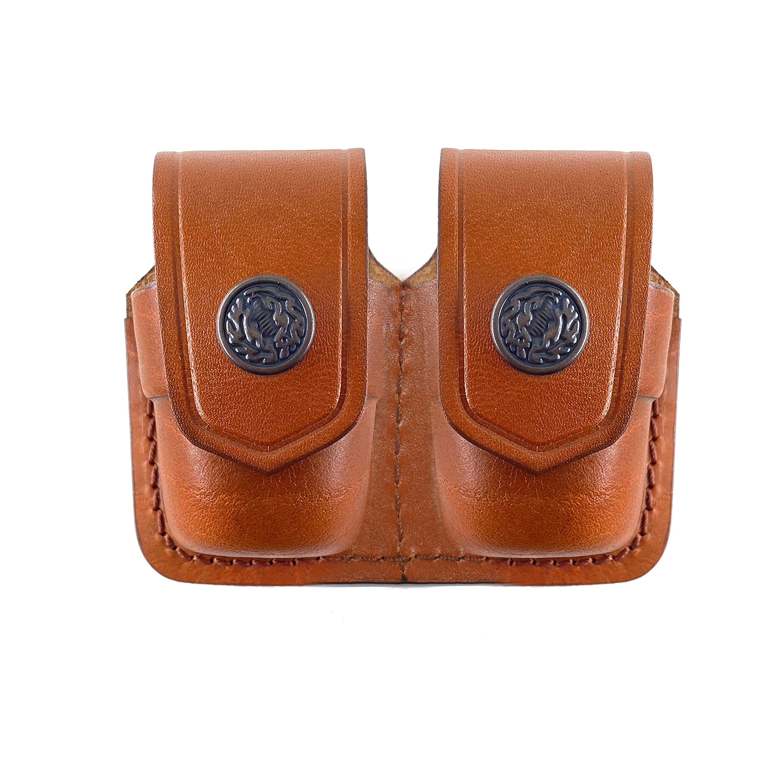 Koltster Double Speedloader Carrier/Case/Pouch for 357 Magnum 6 & 7 Shots, 44 Magnum 5 Shot, S&W .38 Special 6 Shot Genuine Brown Leather Handmade! (ALIS038)