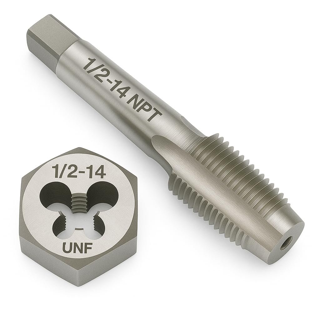 1/2"-14 NPT Tap and Die Set – GCr15 Alloy Steel Pipe Thread Tap and Hex Die Combo, Taper Thread Repair Tool for Conical Pipe Fittings
