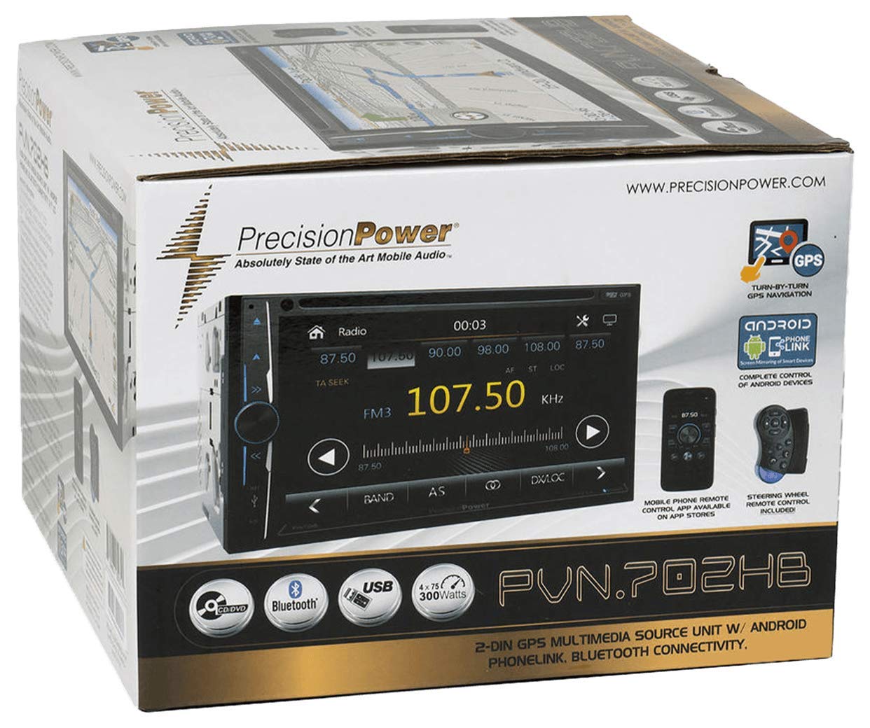 Precision Power PV702HB 7" Double DIN Fixed Face Touchscreen DVD Receiver
