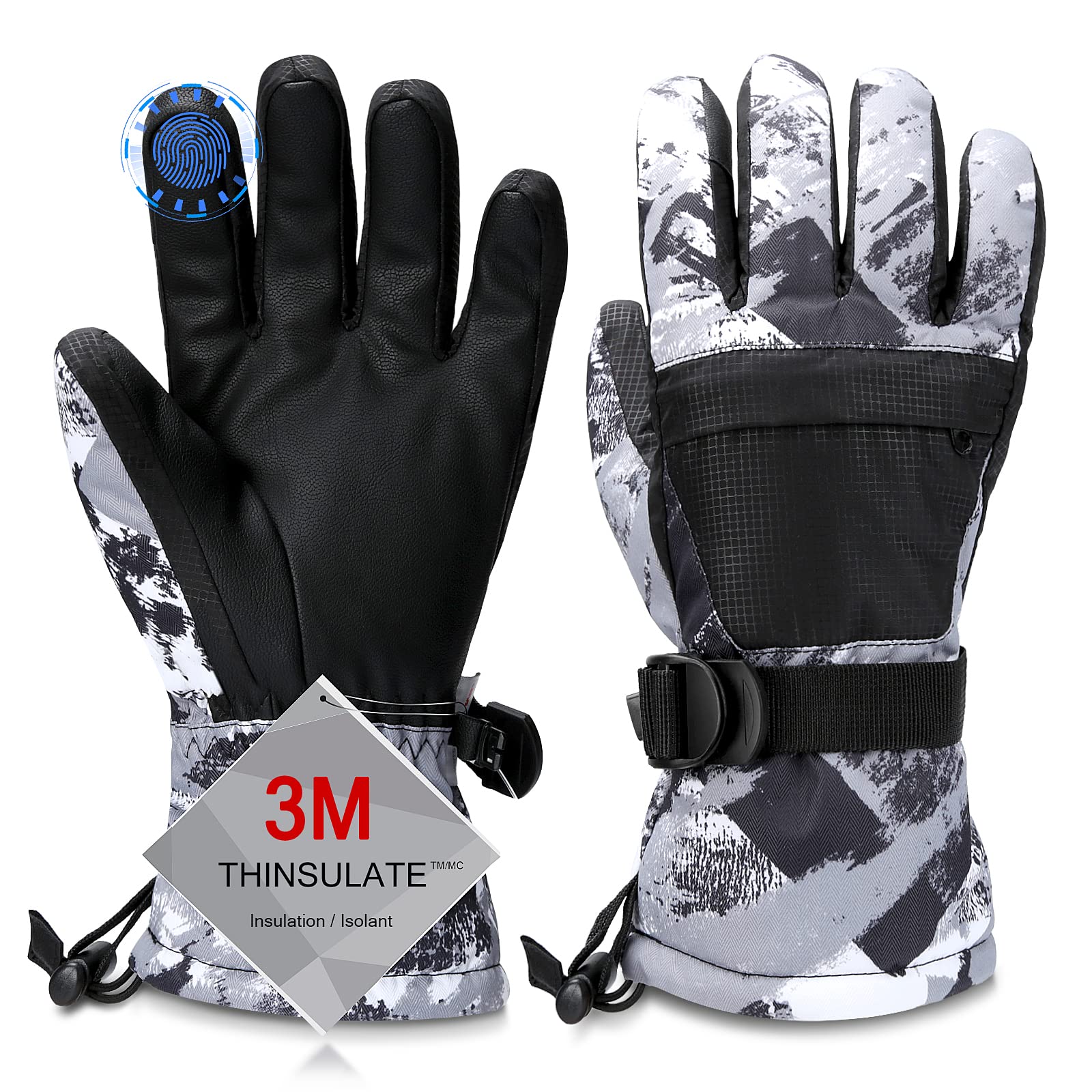 Odtmger Ski Gloves,Snow Gloves Waterproof Winter Warm Cold Weather Touchscreen Gloves for Parent& Child Kids Skiing,Snowboarding