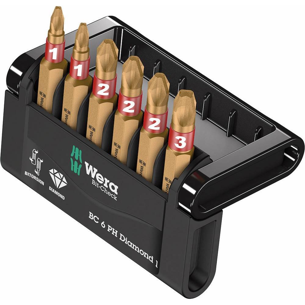 Wera 05057404001 Bit-Check 6PH Diamond Coated Tips (6-Piece Set)