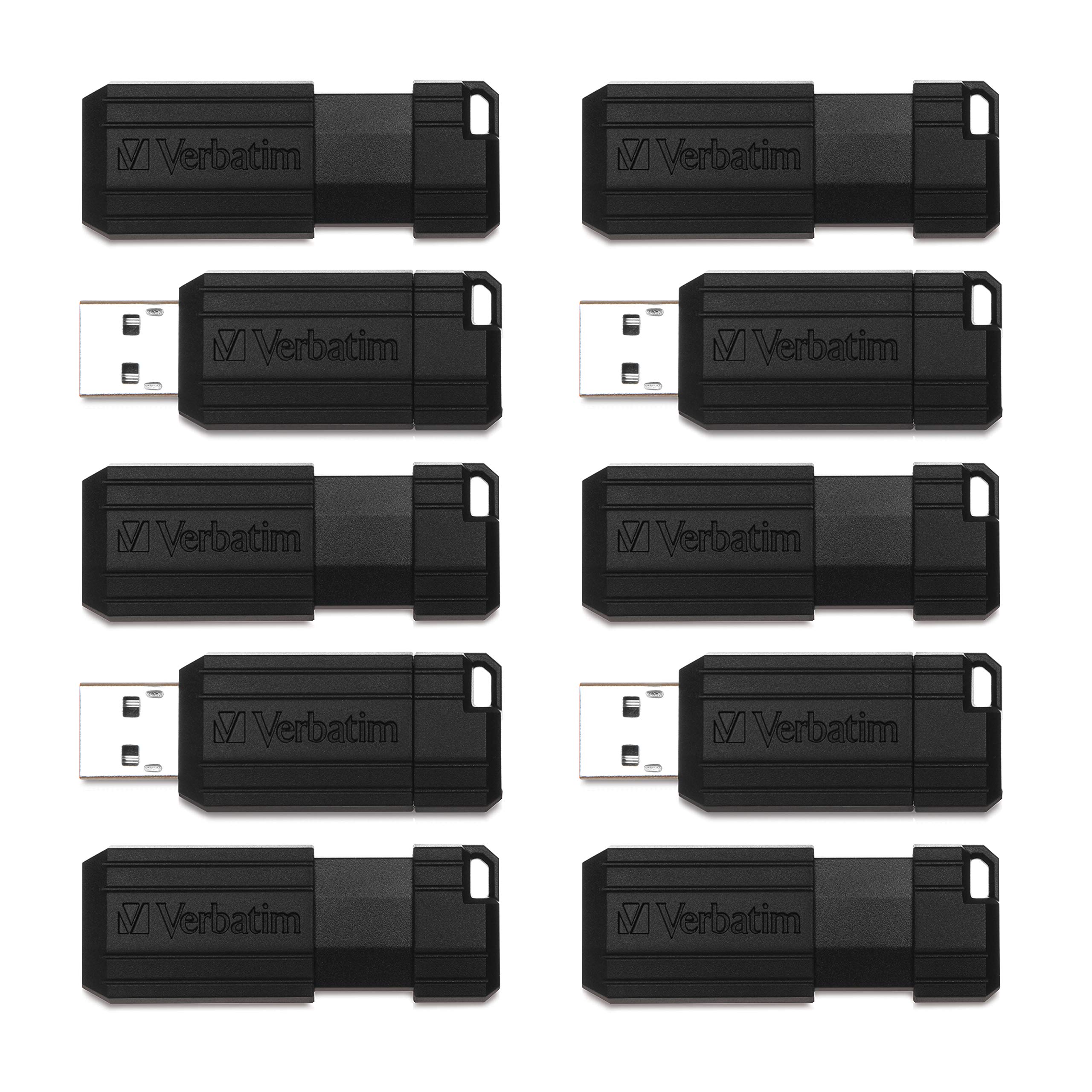 Verbatim 32GB Pinstripe USB 2.0 Flash Drive Retractable Thumb Drive – Business 10pk – Black