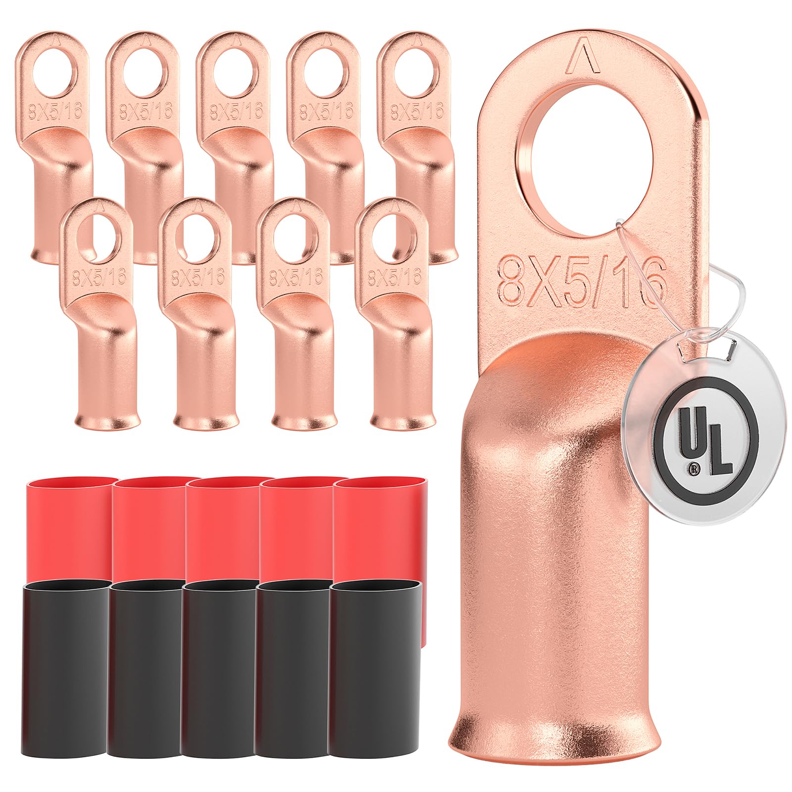 8 AWG/Gauge - 5/16" Battery Cable Lug Copper Connector Wire Ring Terminal